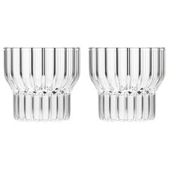 Set of Two Czech Clear Contemporary Fluted Boyd Small Low Glasses, in Stock