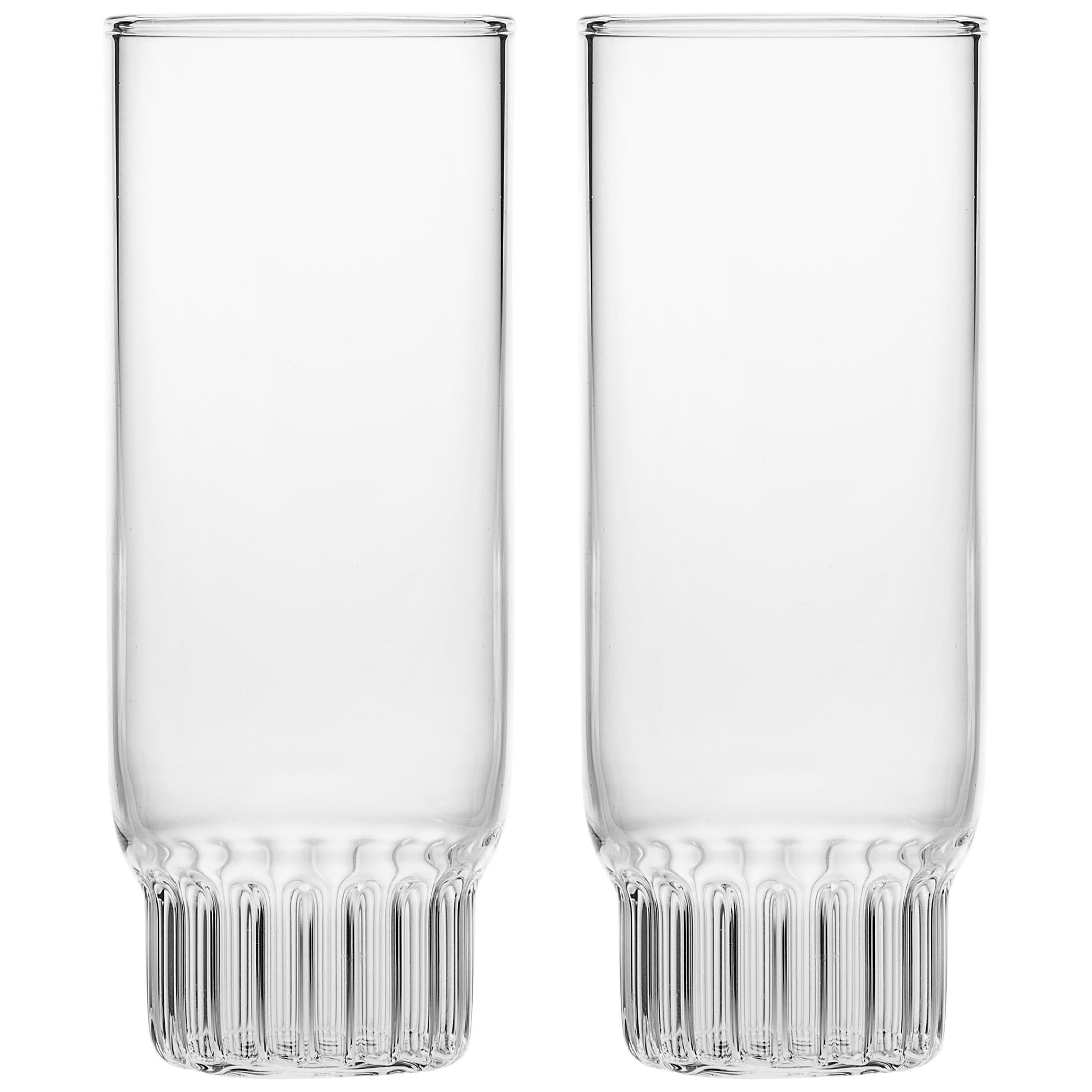 Set of Two Czech Clear Contemporary Rasori Champagne Flute Glasses, in Stock