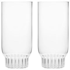 Set of Two Czech Clear Contemporary Rasori Large Highball Beer Glasses, in Stock