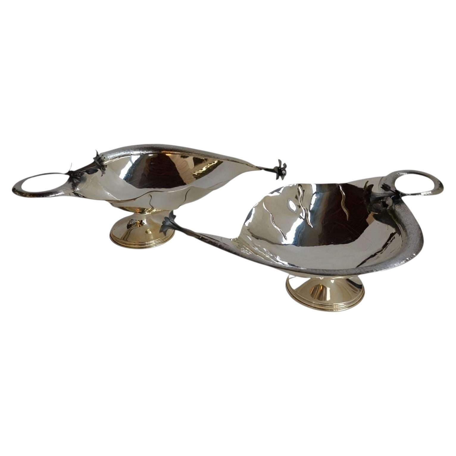 Set of Two Damar 925 Silver Flower-Form Bowls. Turkey, 20th Century. For Sale