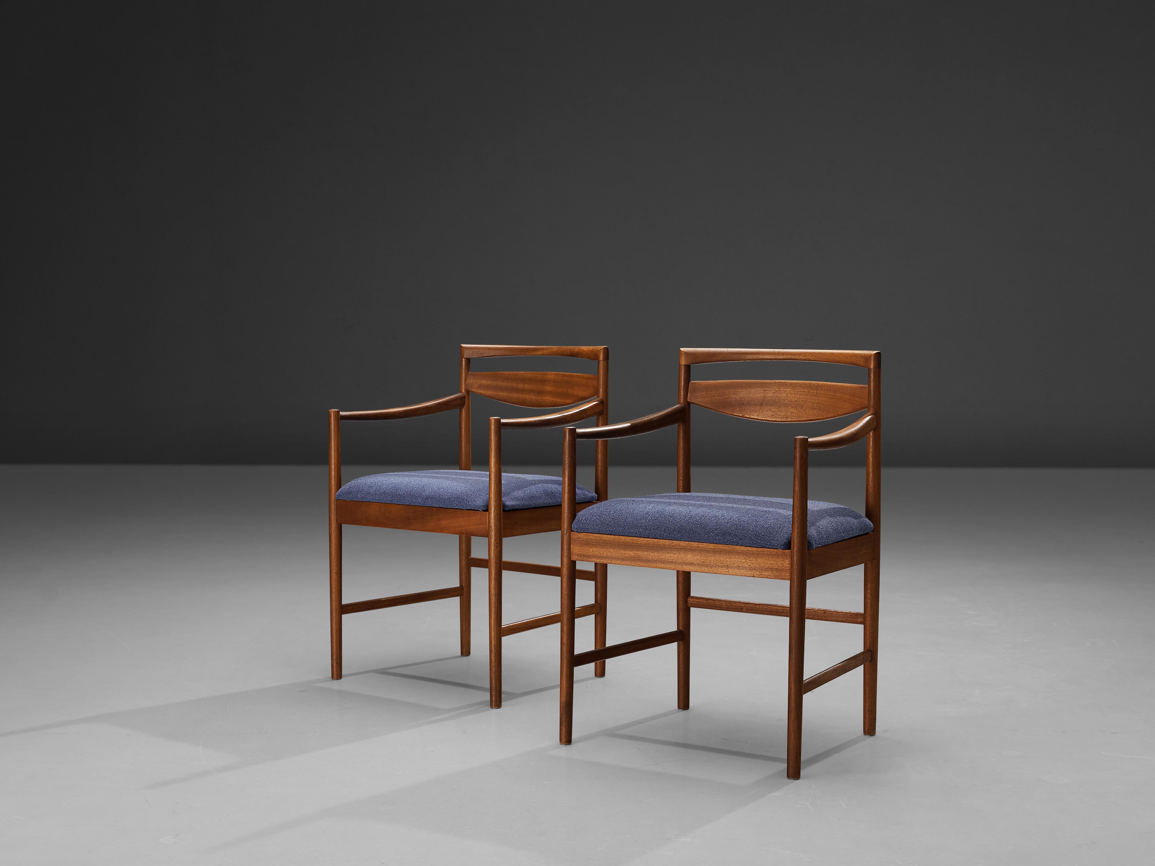 Danish Pair of Armchairs in Teak and Blue Upholstery 4