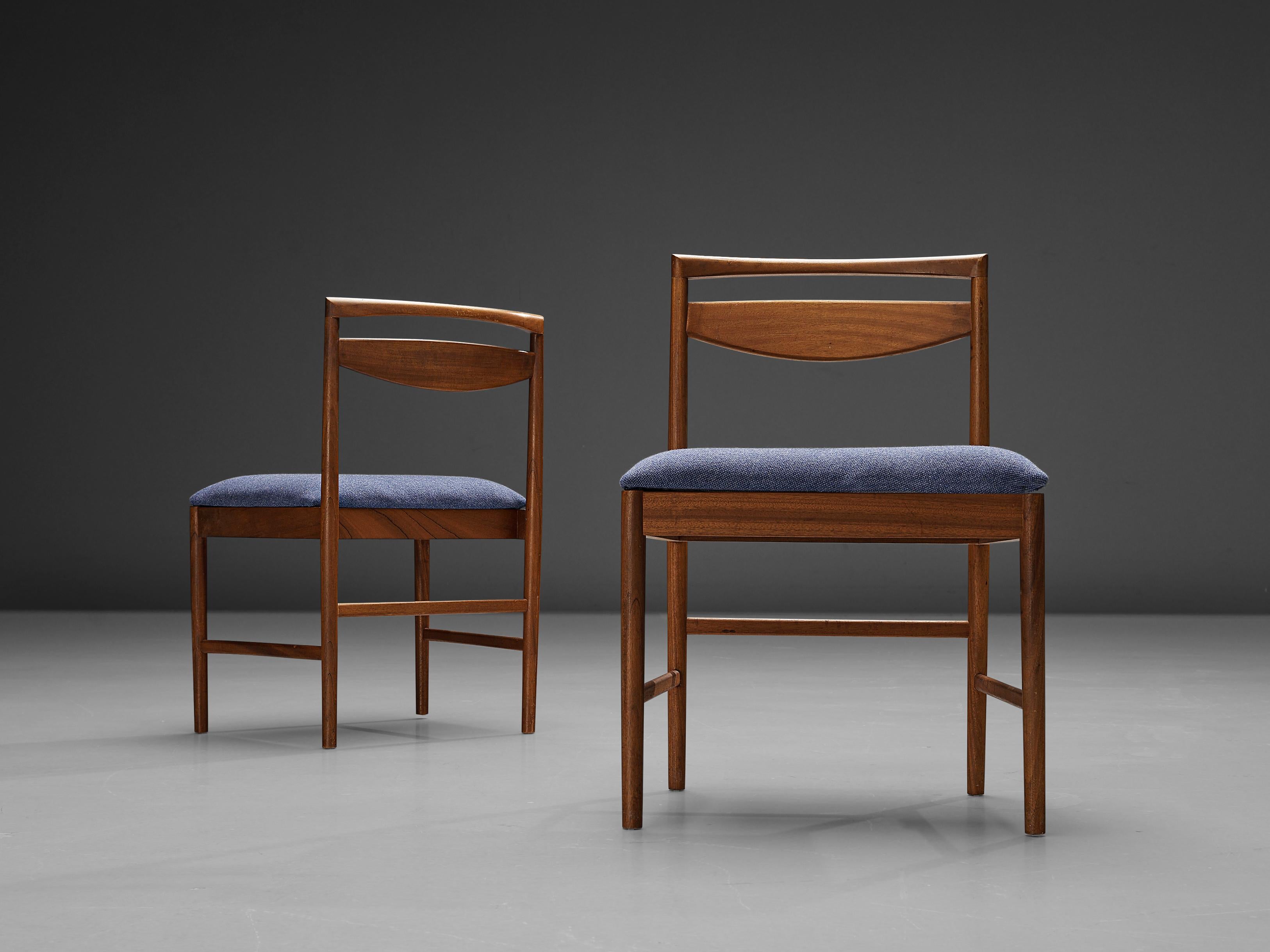 Danish Pair of Armchairs in Teak and Blue Upholstery 5