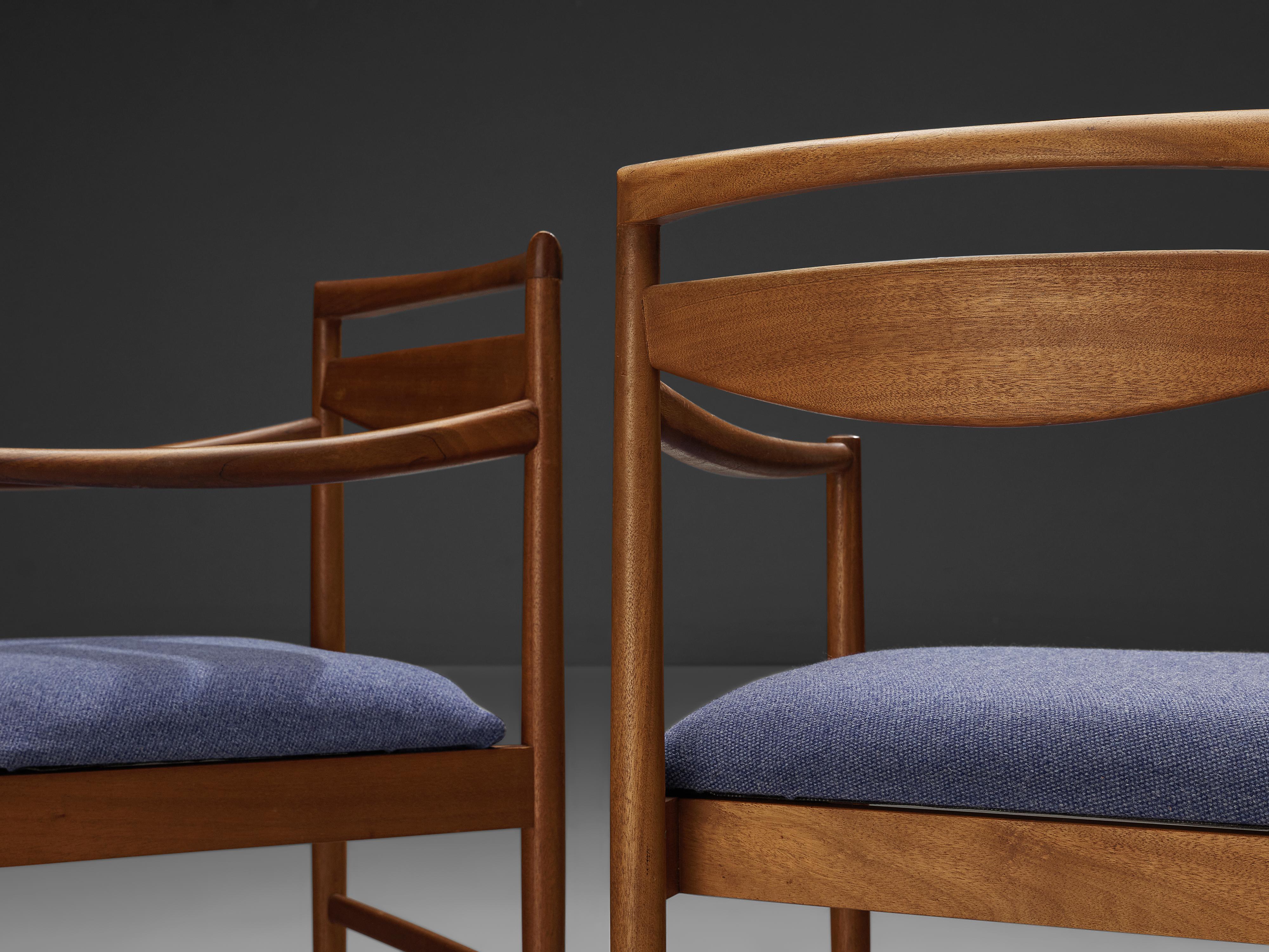 Danish Pair of Armchairs in Teak and Blue Upholstery 6