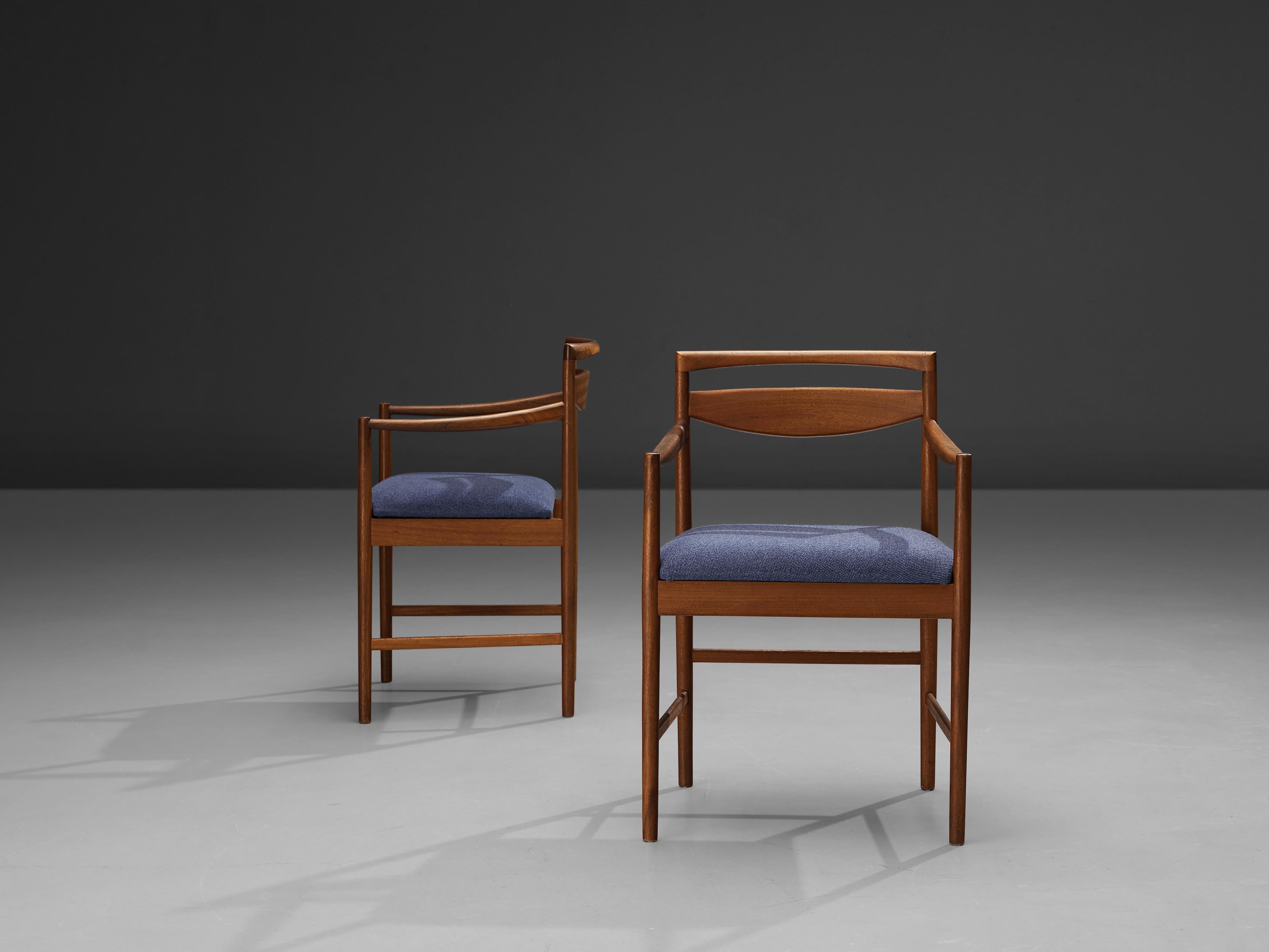 Danish Pair of Armchairs in Teak and Blue Upholstery 7