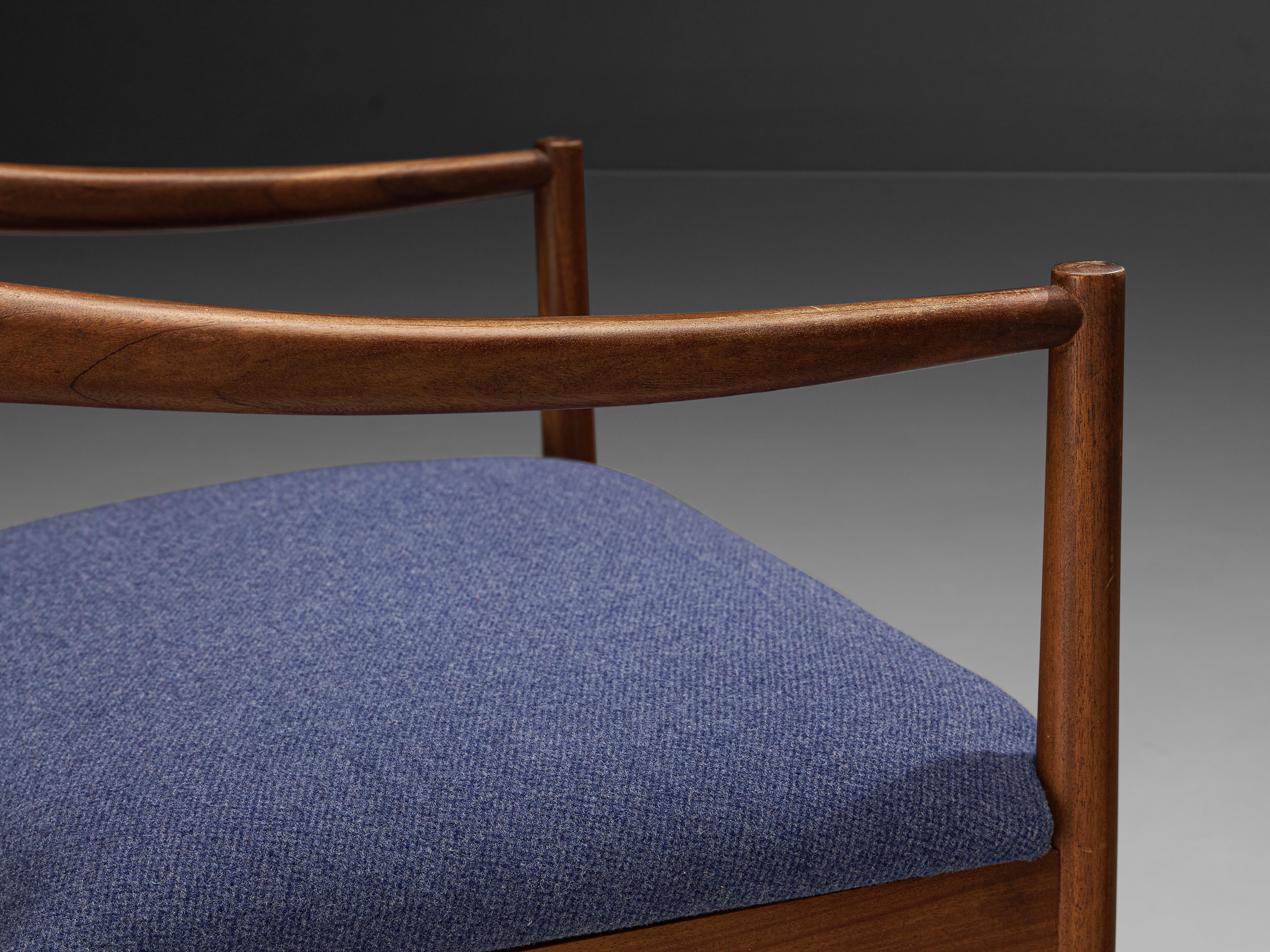 Danish Pair of Armchairs in Teak and Blue Upholstery 8