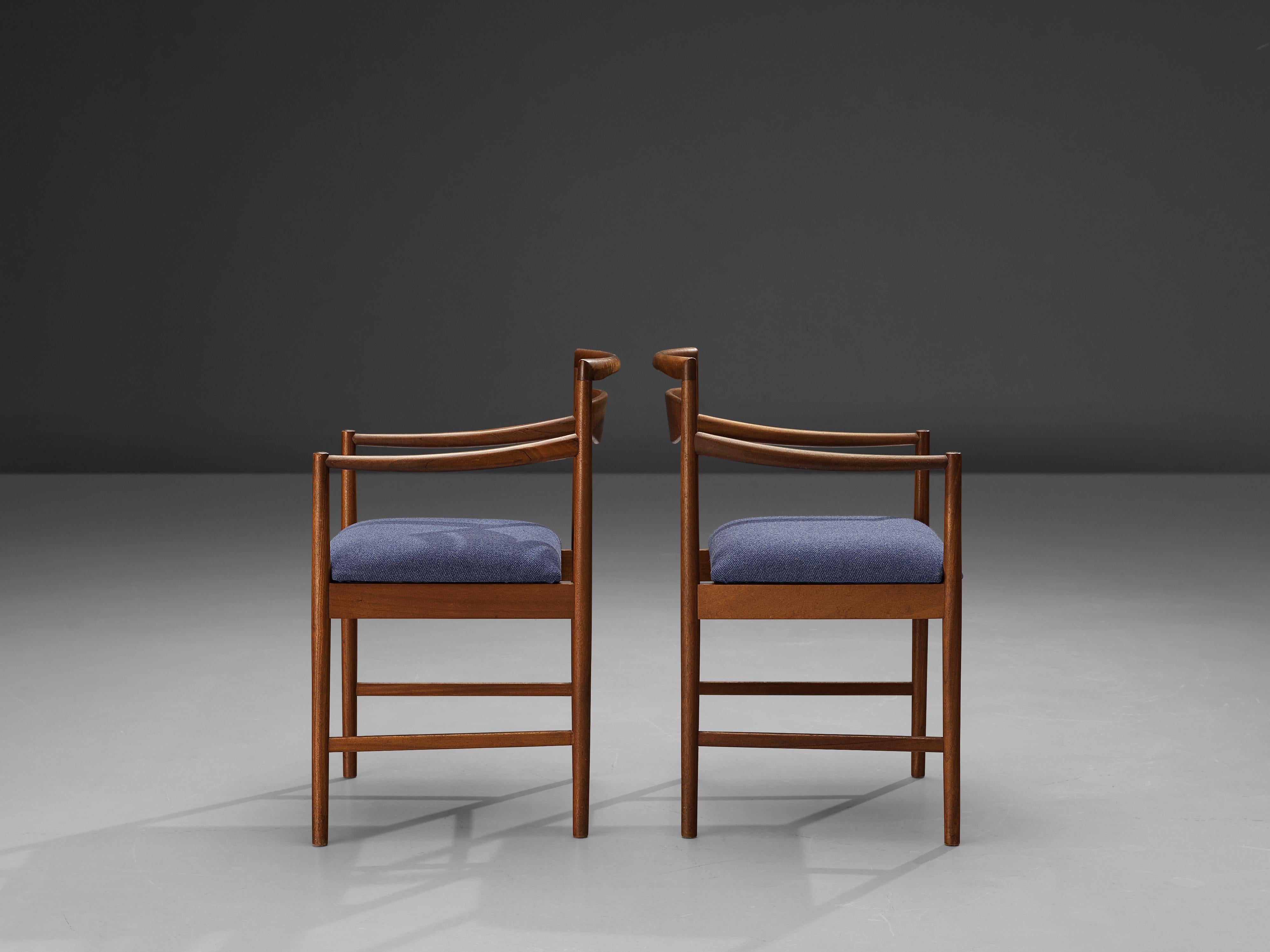 Danish Pair of Armchairs in Teak and Blue Upholstery 2