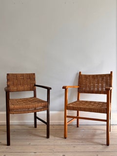 Set aus zwei dänischen Sesseln aus Buche mit Korbweide und Meeresgras