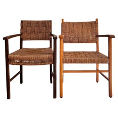 Set of two danish beech armchairs with Wicker and sea grass