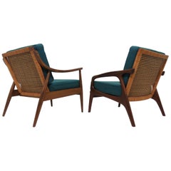 Set of Two Danish Cane Back Lounge Chairs, circa 1960s