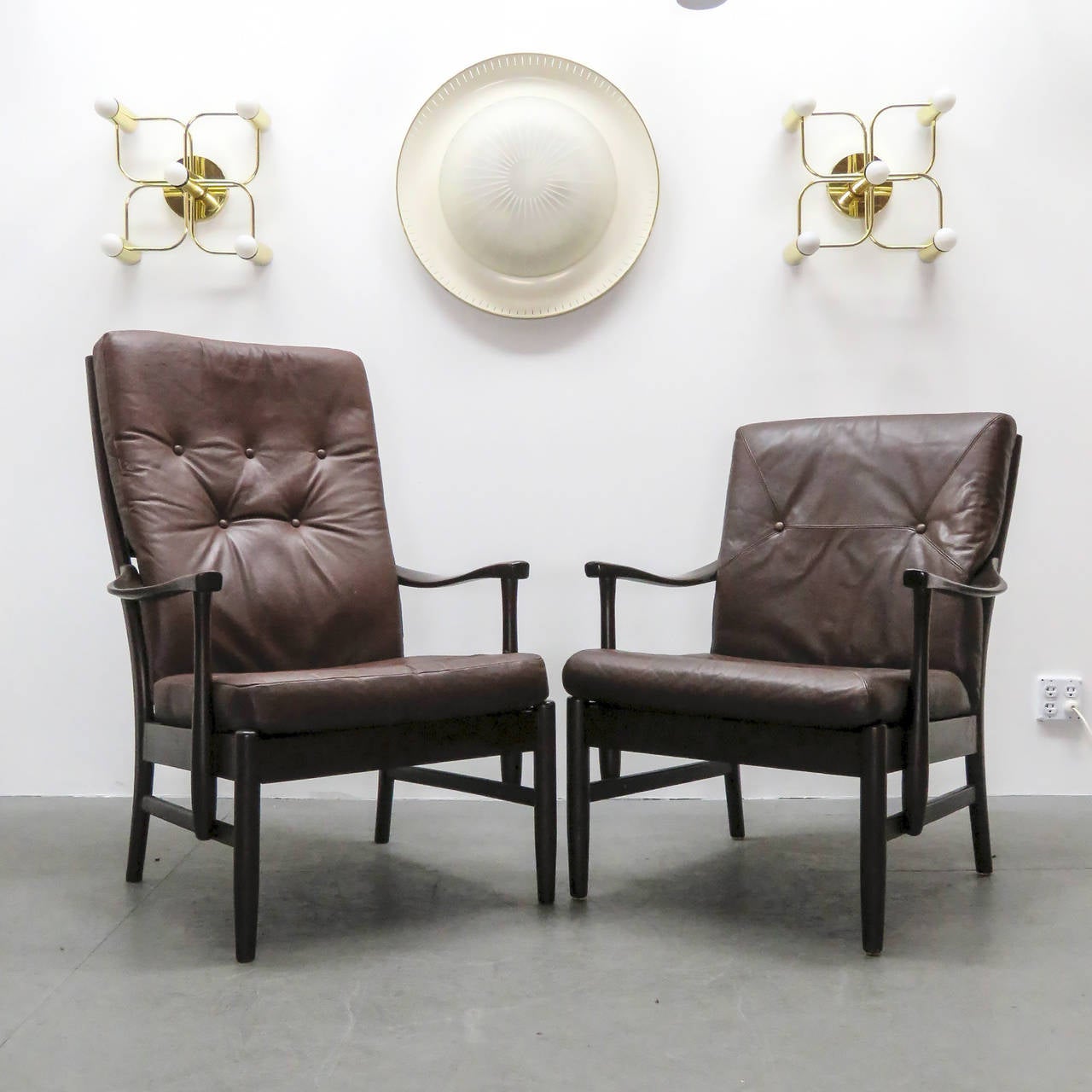 Mid-Century Modern Set of Two Danish Leather Side Chairs, 1950
