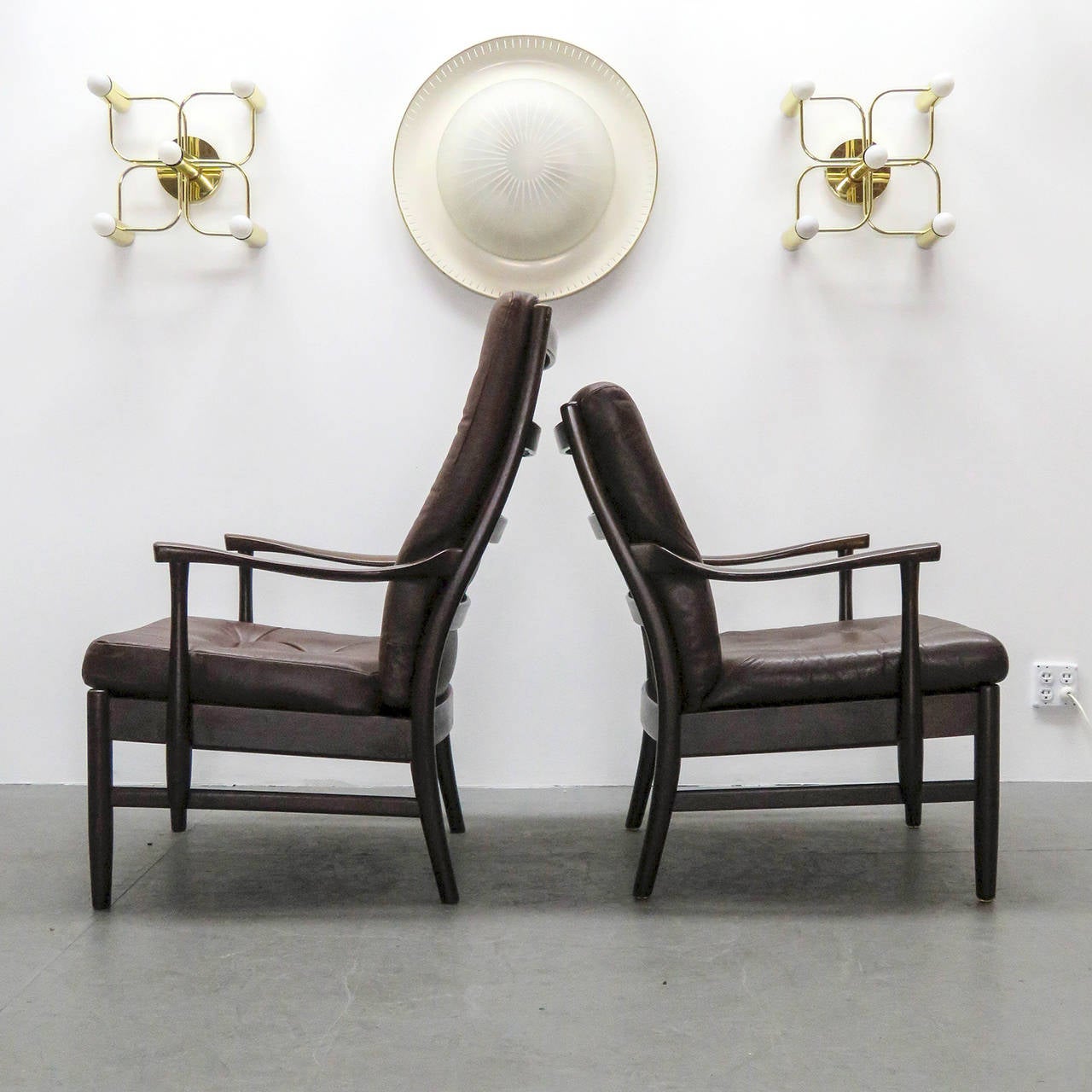 Wood Set of Two Danish Leather Side Chairs, 1950