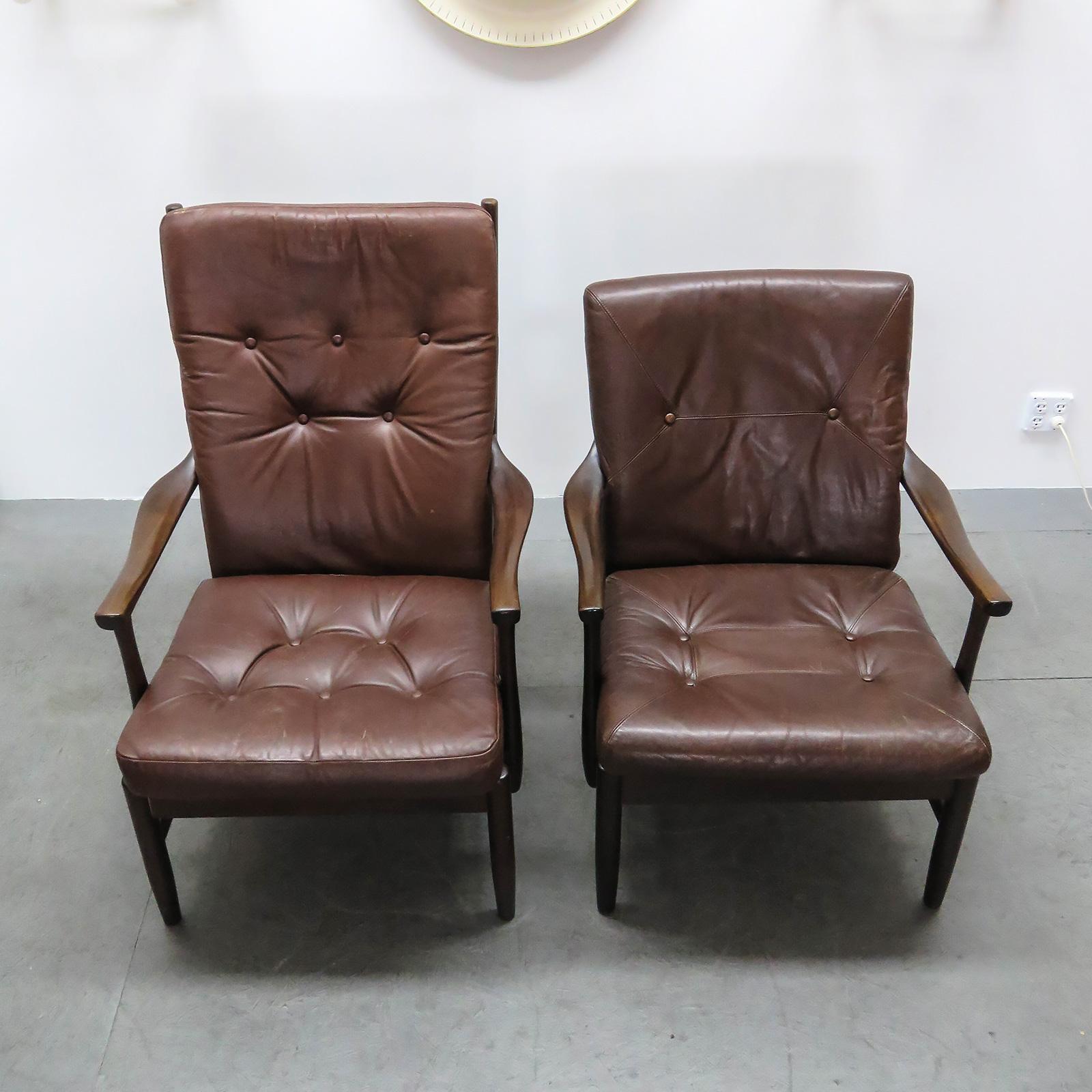 Cuir Ensemble de deux chaises d'appoint danoises en cuir, 1950 en vente