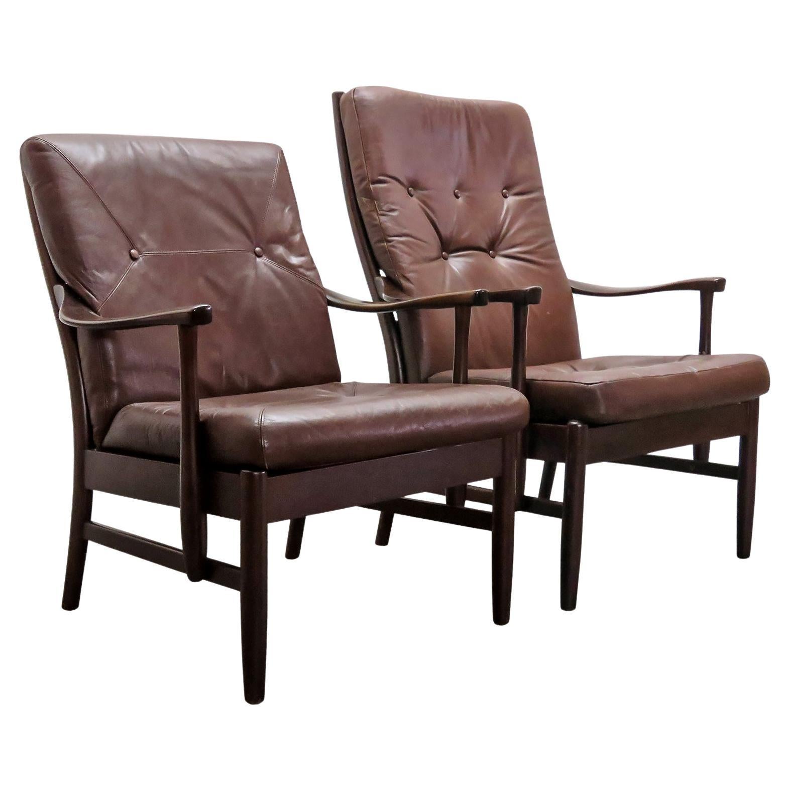 Set of Two Danish Leather Side Chairs, 1950 For Sale