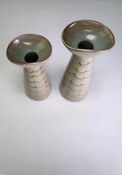 Deux vases verts modernes danois des années 1950, Candle Sticks by Lovemose