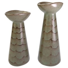 Set of Two Danish Modern Green Vases / Candle Sticks by Lovemose, 1950s