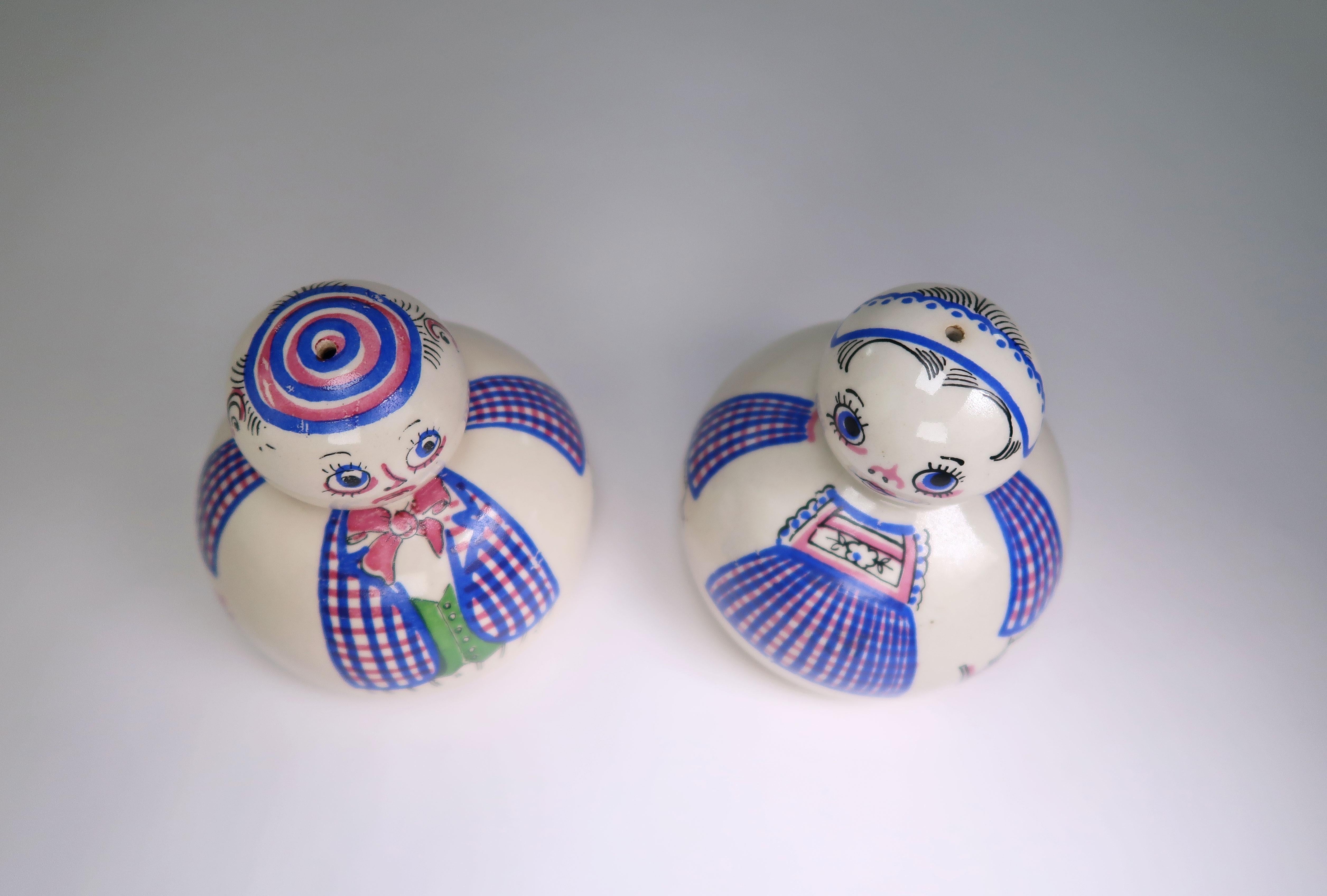 Glazed Aksini Folk Art Danish Modern Handmade Figurines, Pepper Shakers, 1950s