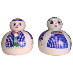 Aksini Folk Art Danish Modern Handmade Figurines, Pepper Shakers, 1950s