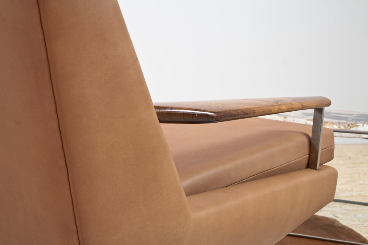 Midcentury Modern Lounge chair by Louis van Teeffelen in Tan Leather, 1960s 1