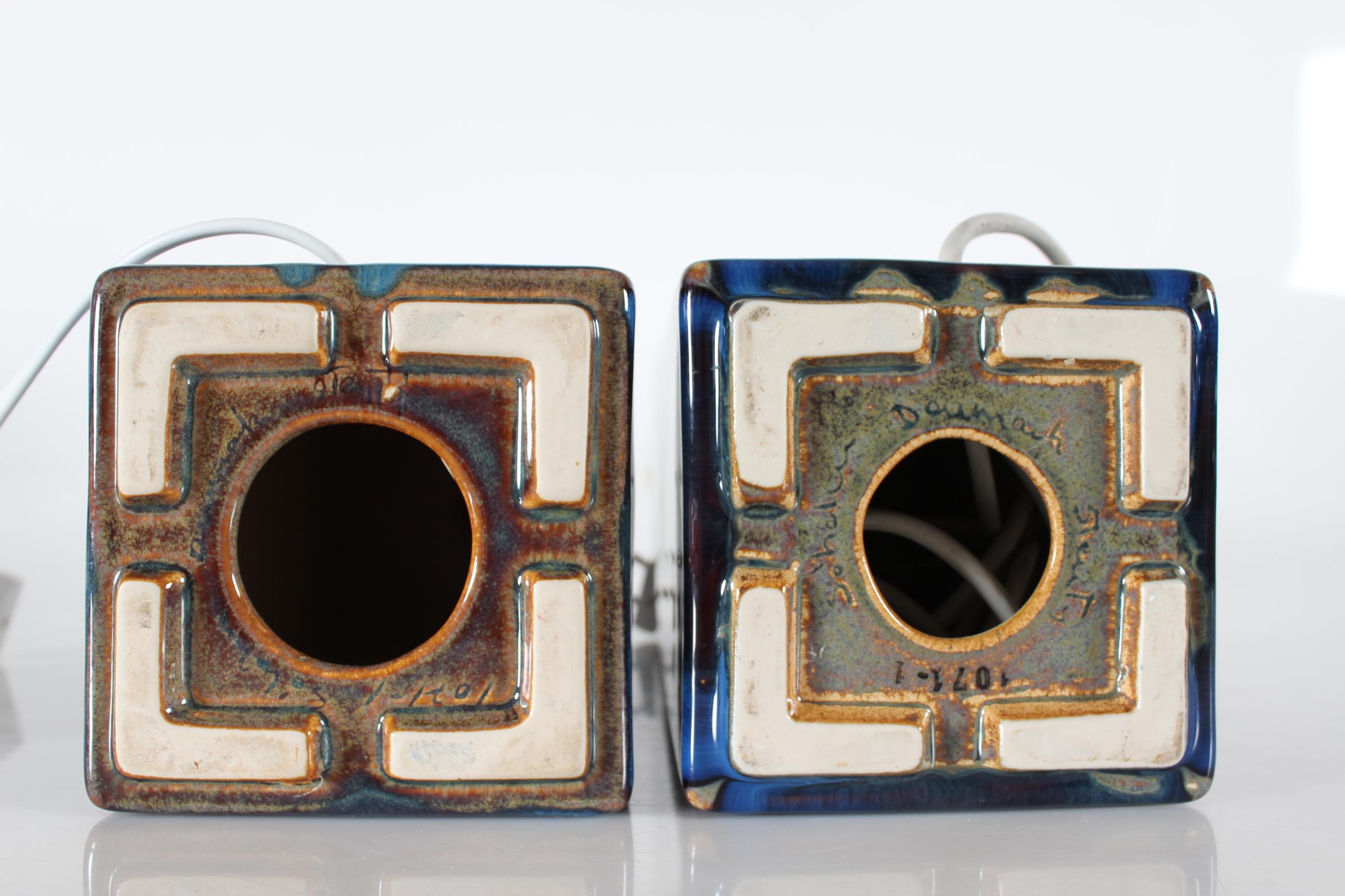 Set of Two Danish Sculptural Table Lamps with Glossy Dark Blue Glaze by Søholm For Sale 10