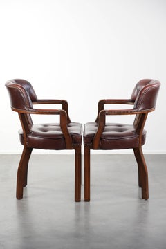 Set of two dark brown cowhide leather Chesterfield dining/side chairs