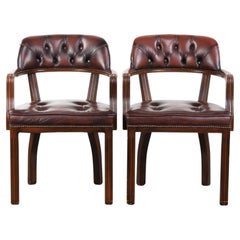 Set of two dark brown cowhide leather Chesterfield dining/side chairs