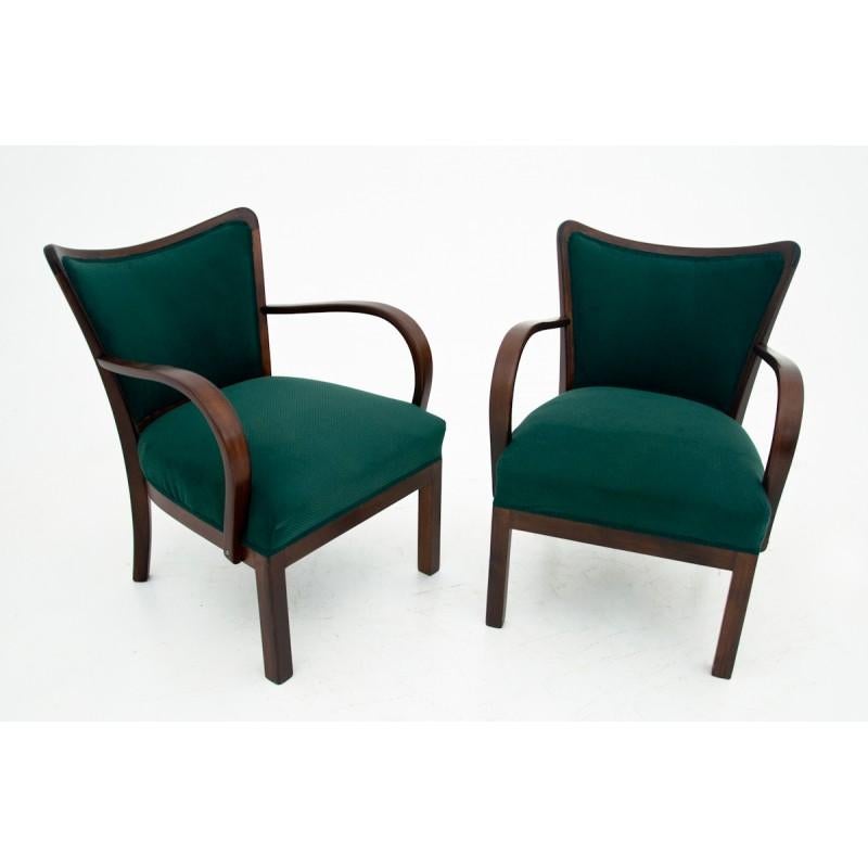 Set of Two Dark Green Club Armchairs in Polish Retro Design, 1950s In Good Condition In Chorzów, PL