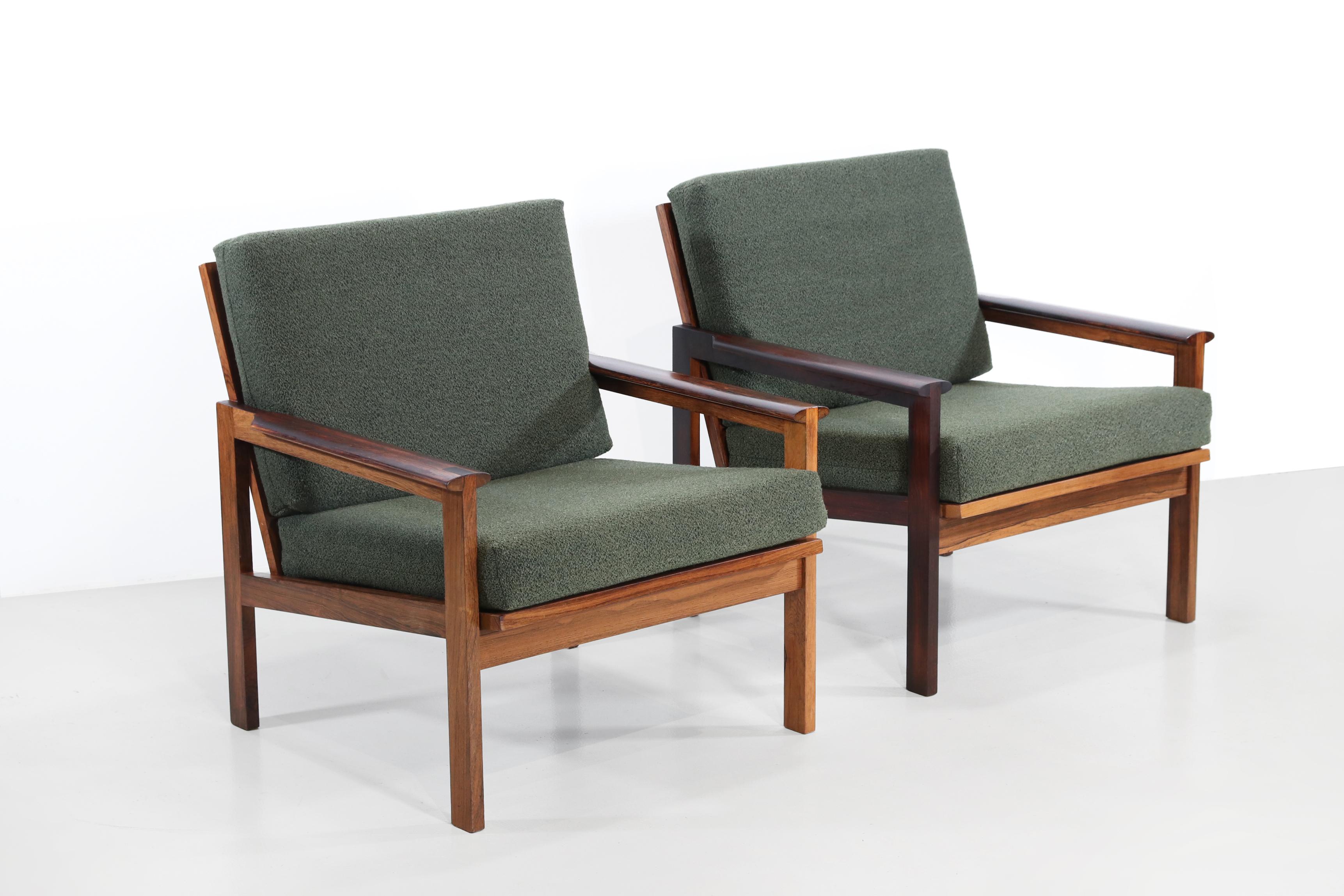 Scandinavian Modern Set of Two Dark Teak Illum Wikkelso Capella Armchairs
