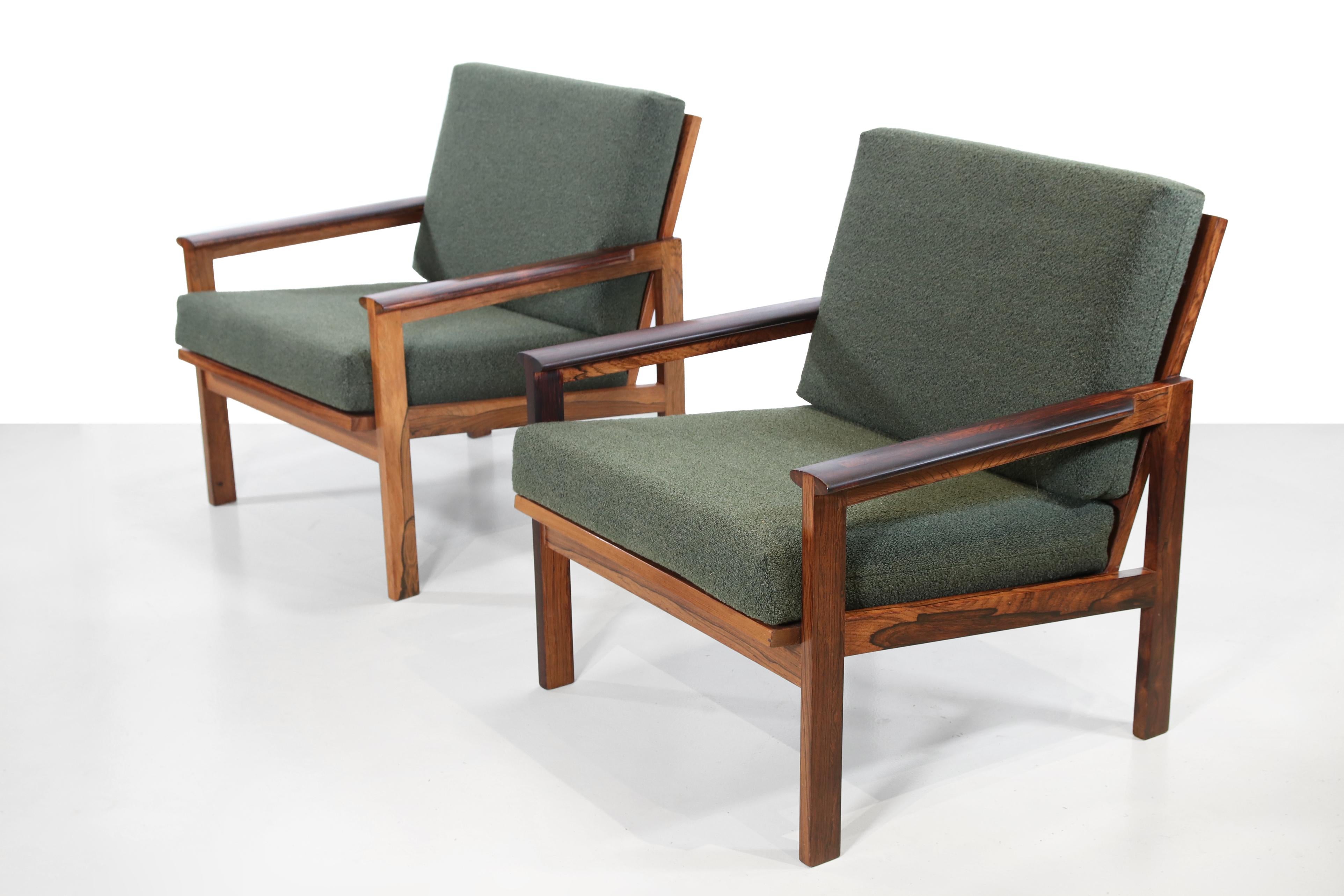 Danish Set of Two Dark Teak Illum Wikkelso Capella Armchairs