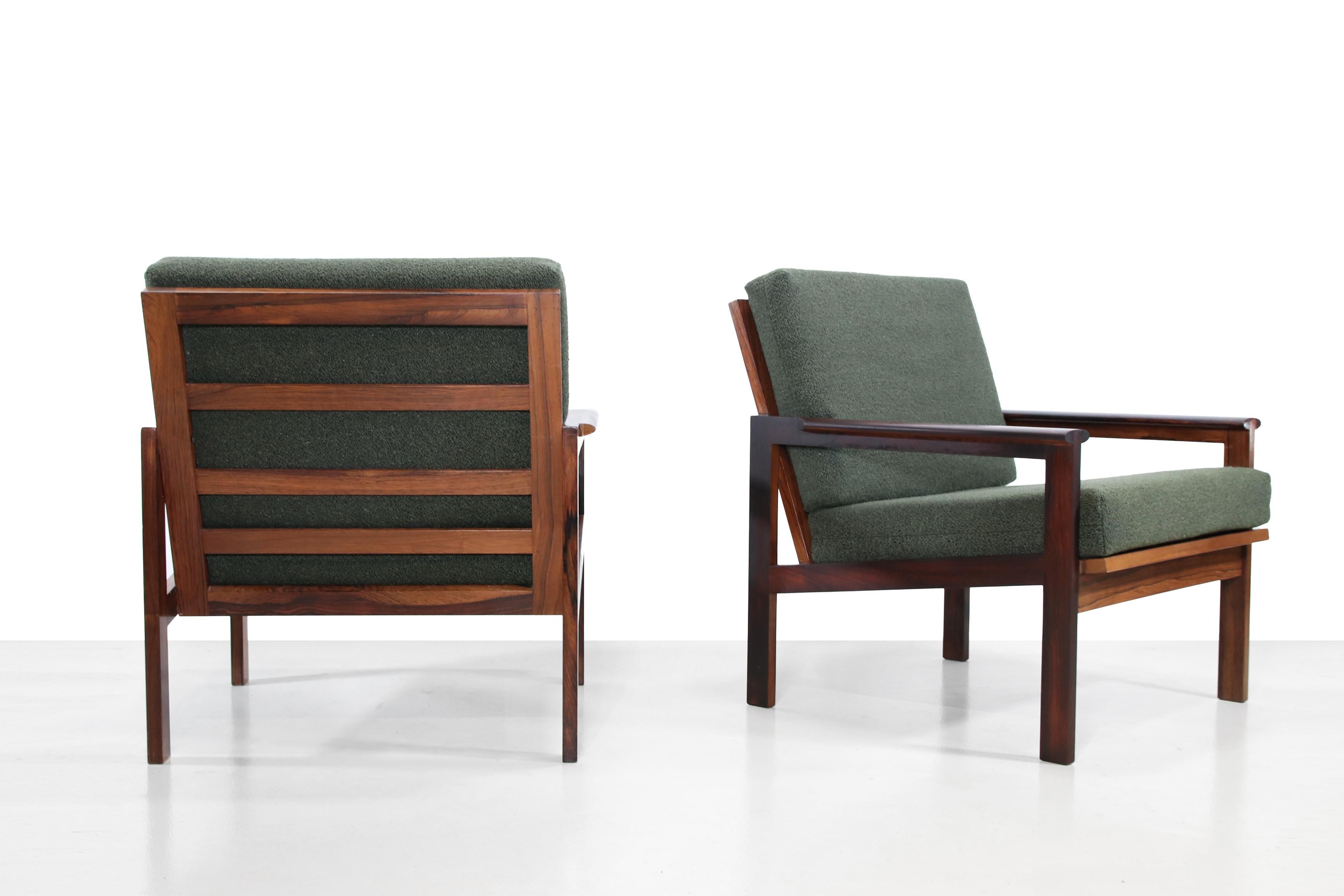Bouclé Set of Two Dark Teak Illum Wikkelso Capella Armchairs