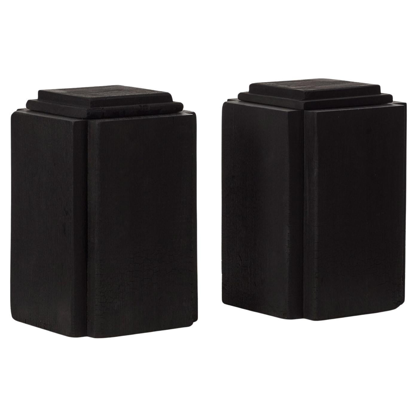 Set of two David Horan charred wood vessel - UK, 2024