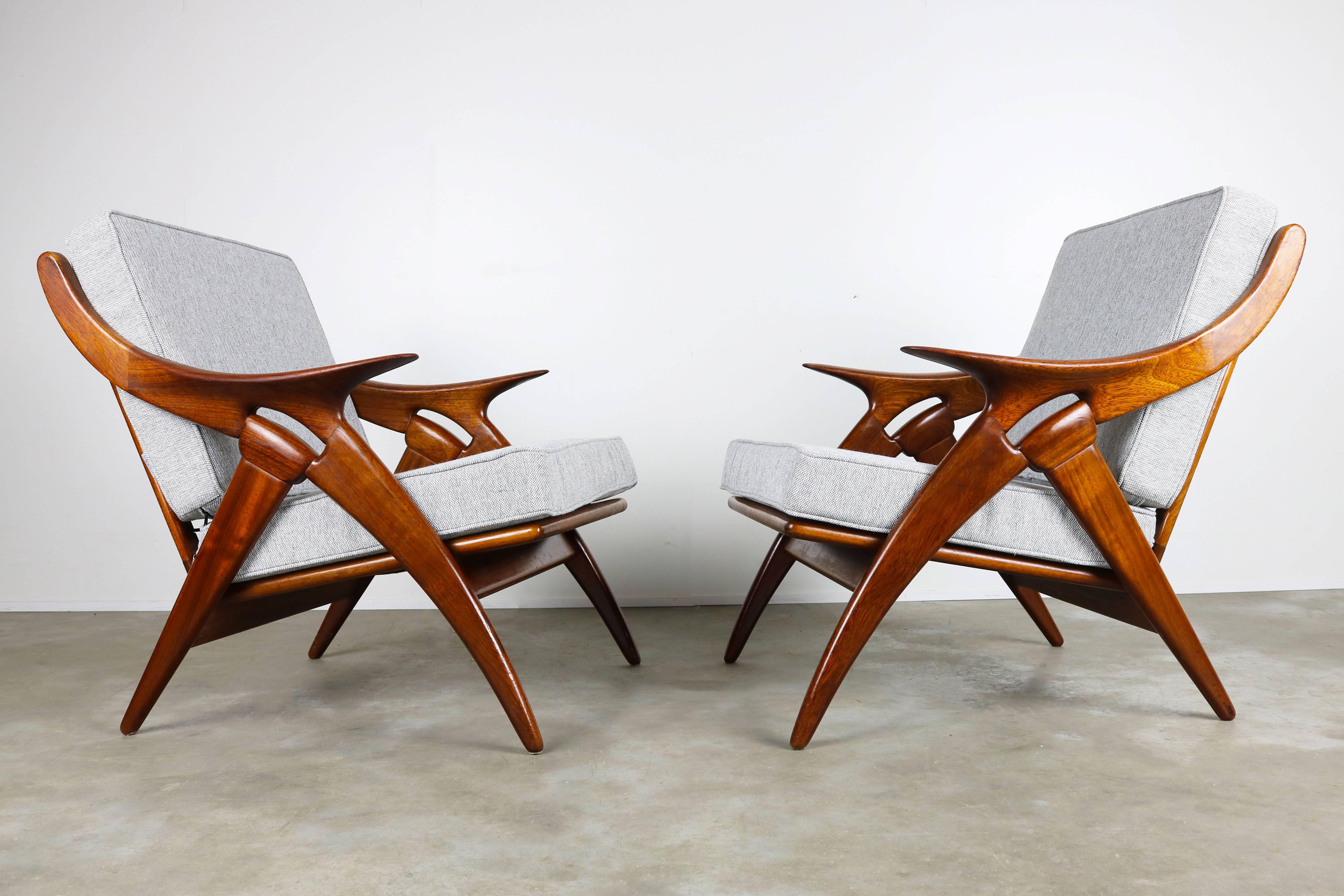Set of Two ''De Knoop'' Teak Lounge Chairs by De Ster Gelderland, 1960 Dutch 5