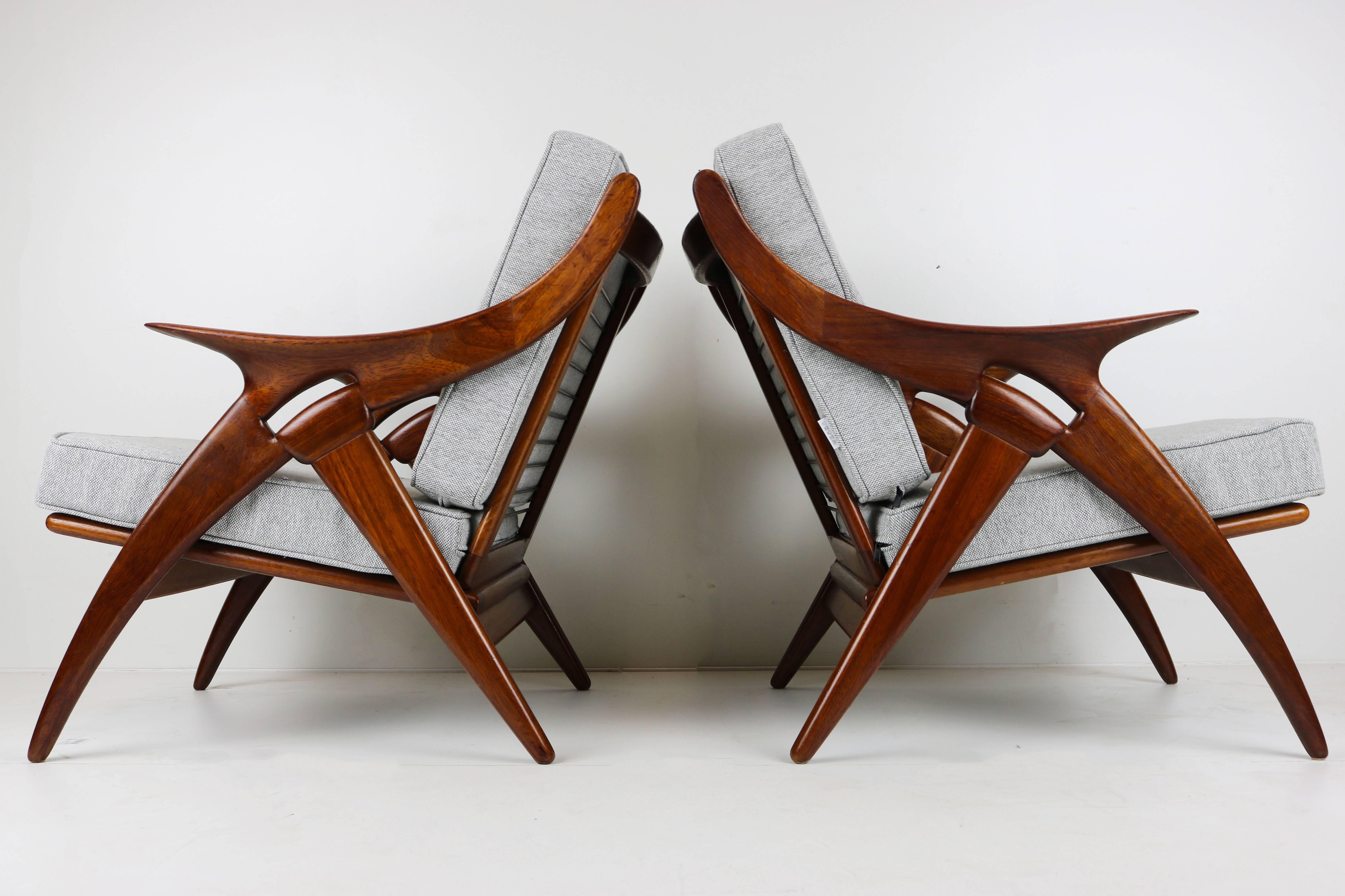 Set of Two ''De Knoop'' Teak Lounge Chairs by De Ster Gelderland, 1960 Dutch In Good Condition In Ijzendijke, NL
