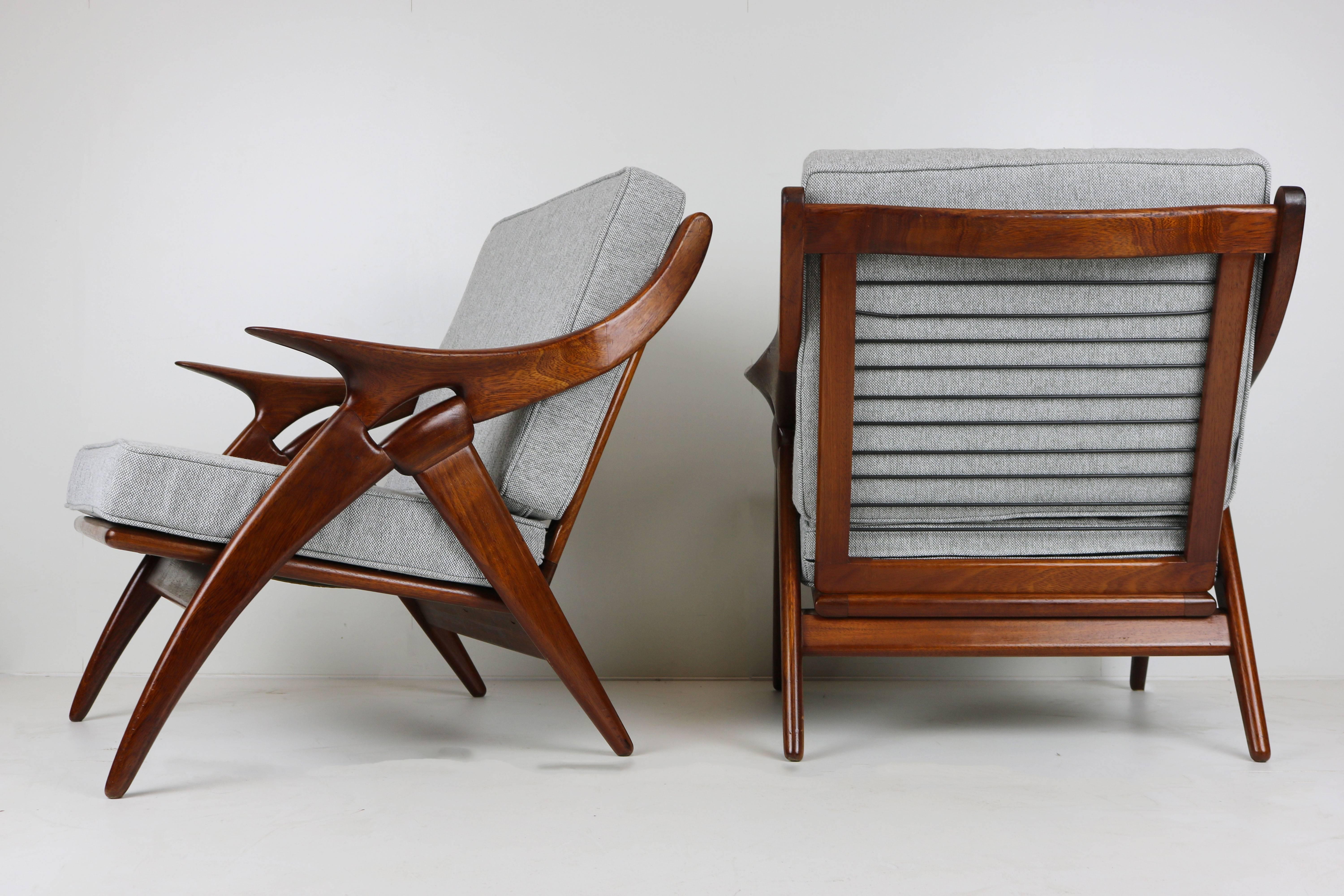 Mid-20th Century Set of Two ''De Knoop'' Teak Lounge Chairs by De Ster Gelderland, 1960 Dutch