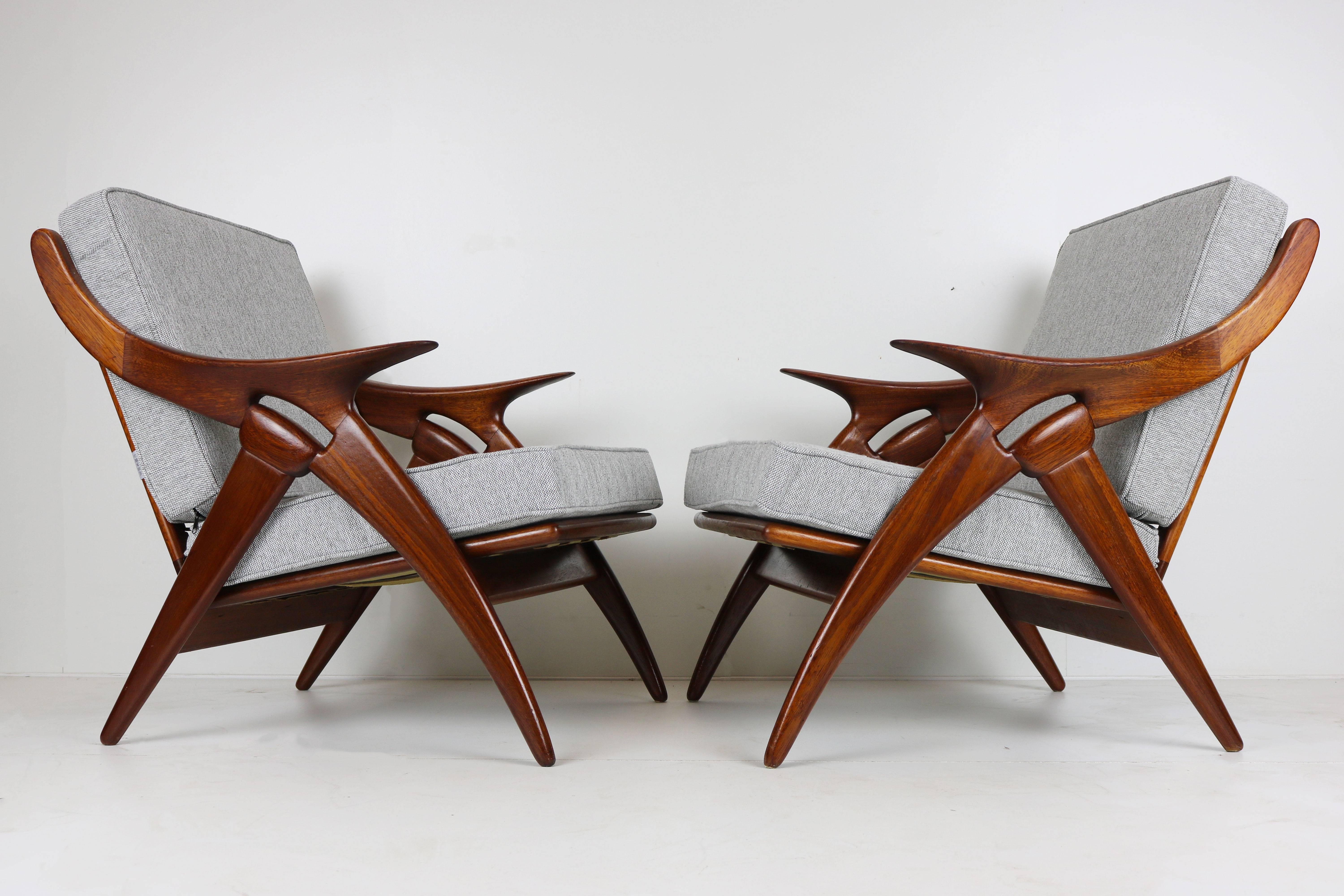 Set of Two ''De Knoop'' Teak Lounge Chairs by De Ster Gelderland, 1960 Dutch 1