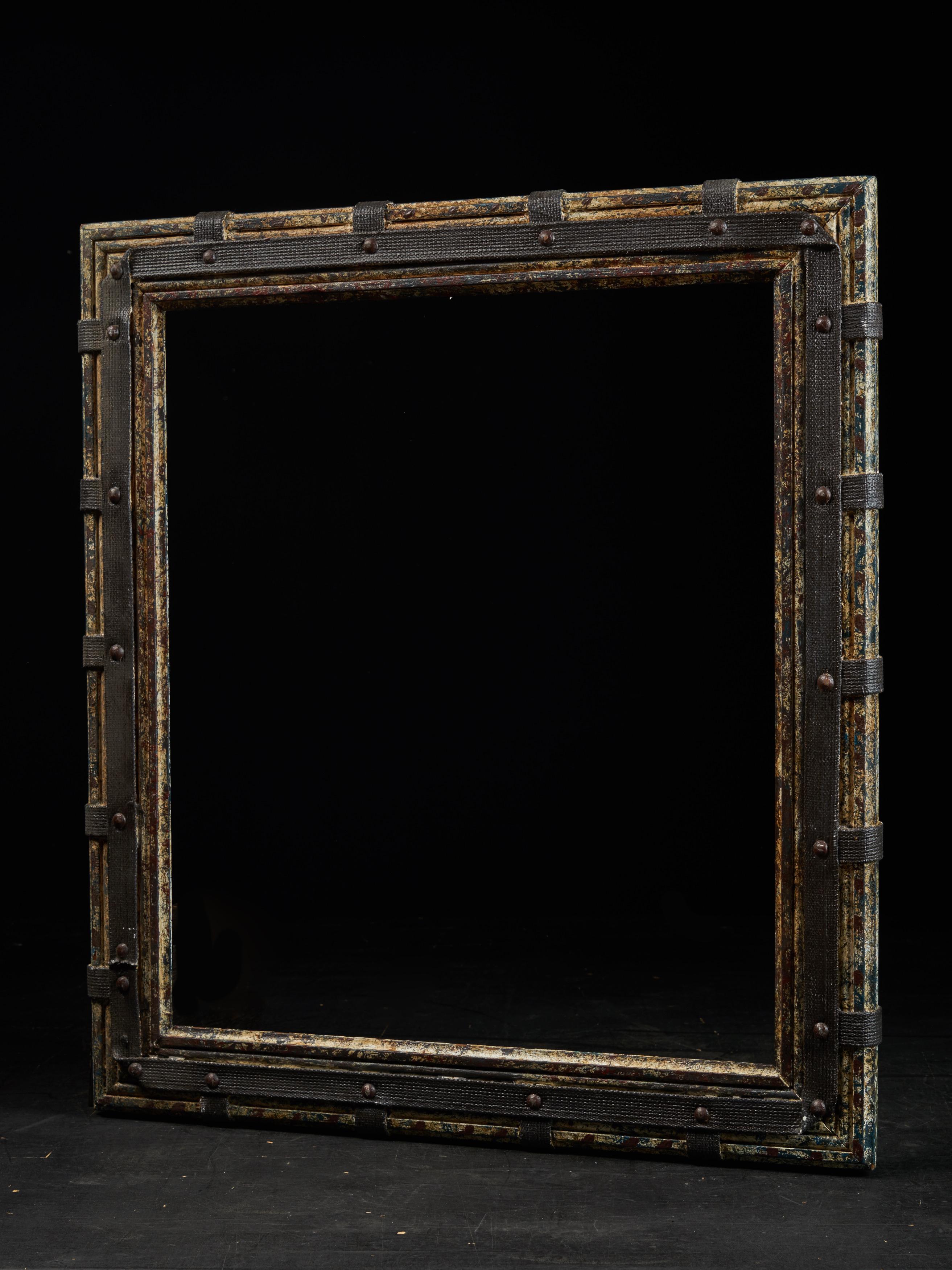 Set of Two Decorative Wooden Frames and an Old Mirror For Sale 3