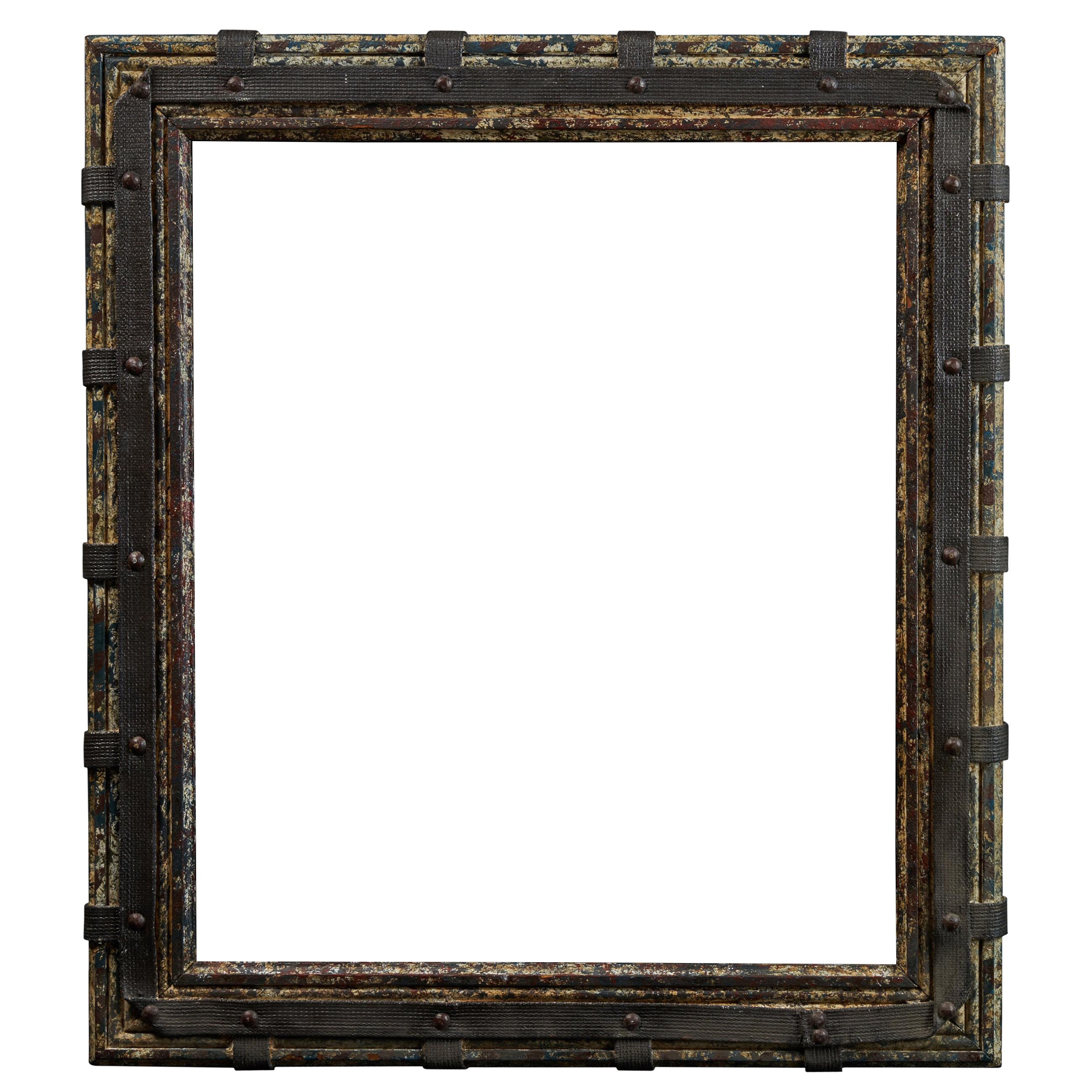 These wonderful frames and the mirror are assembled with salvaged materials.
Between 63 x 55.5 x 2 and 74.5 x 69 x 7.

 