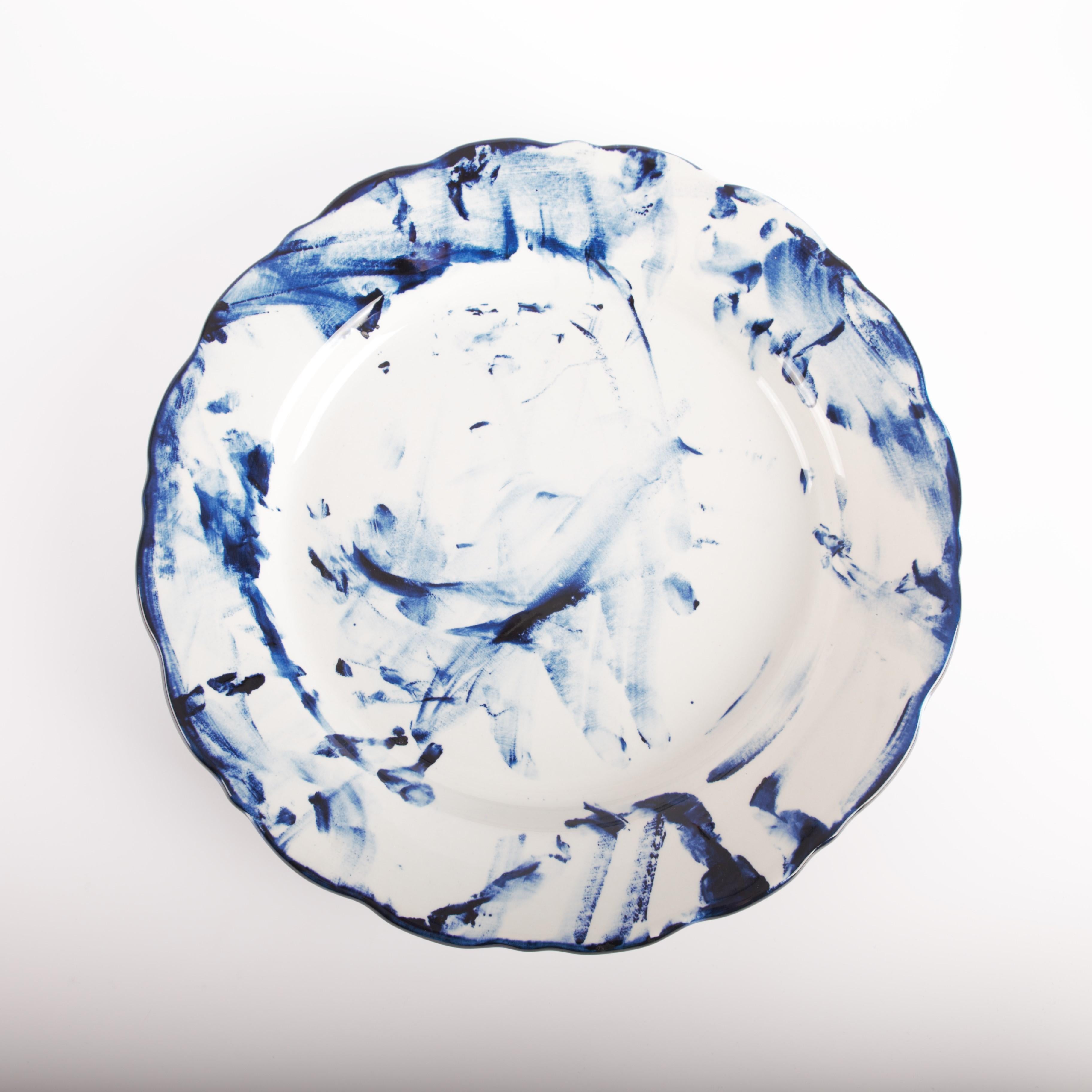 Dutch Set of two Delft Blue Plates, by Marcel Wanders, Hand-Painted, 2006, Unique For Sale