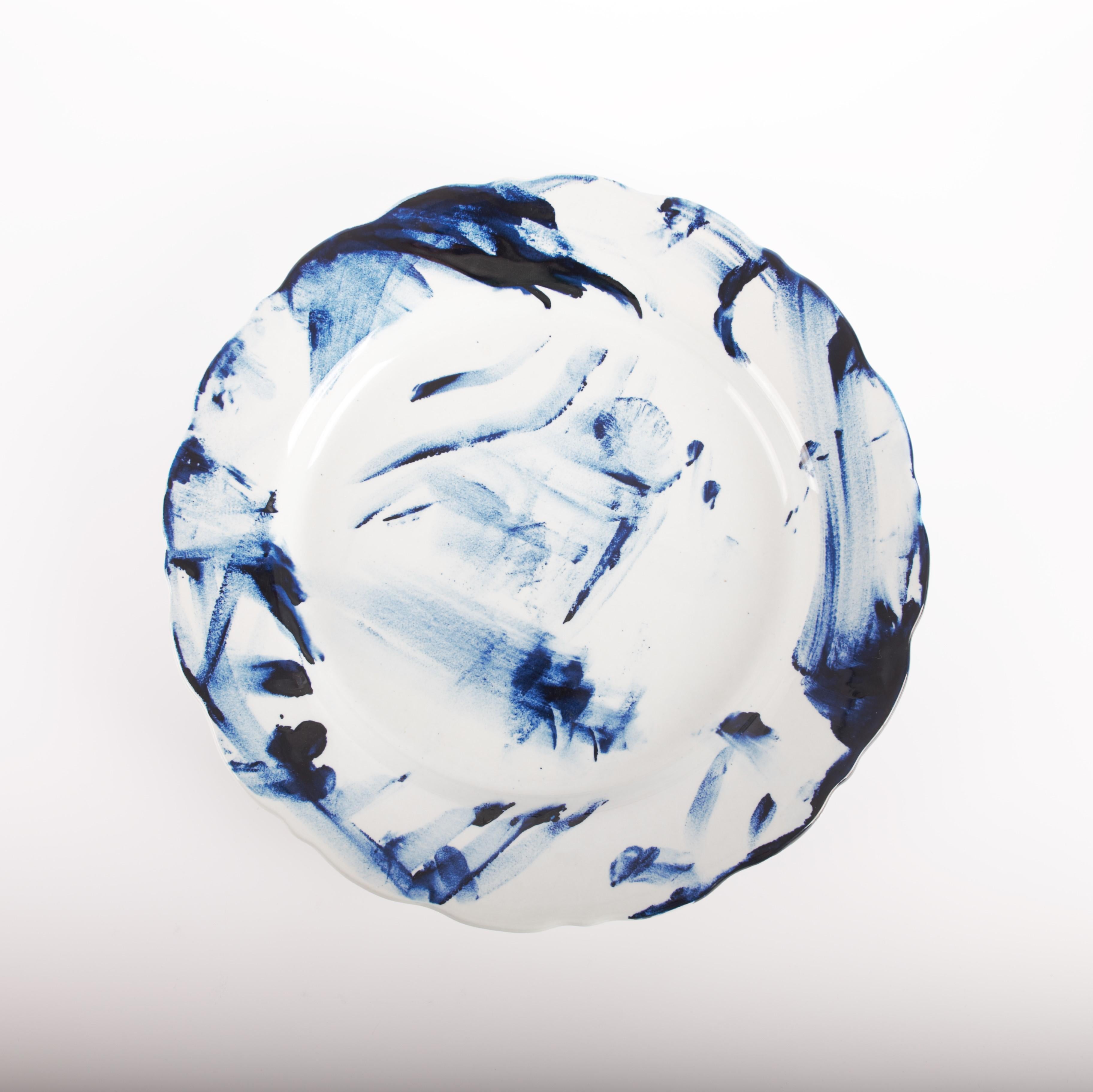 Glazed Set of two Delft Blue Plates, by Marcel Wanders, Hand-Painted, 2006, Unique For Sale