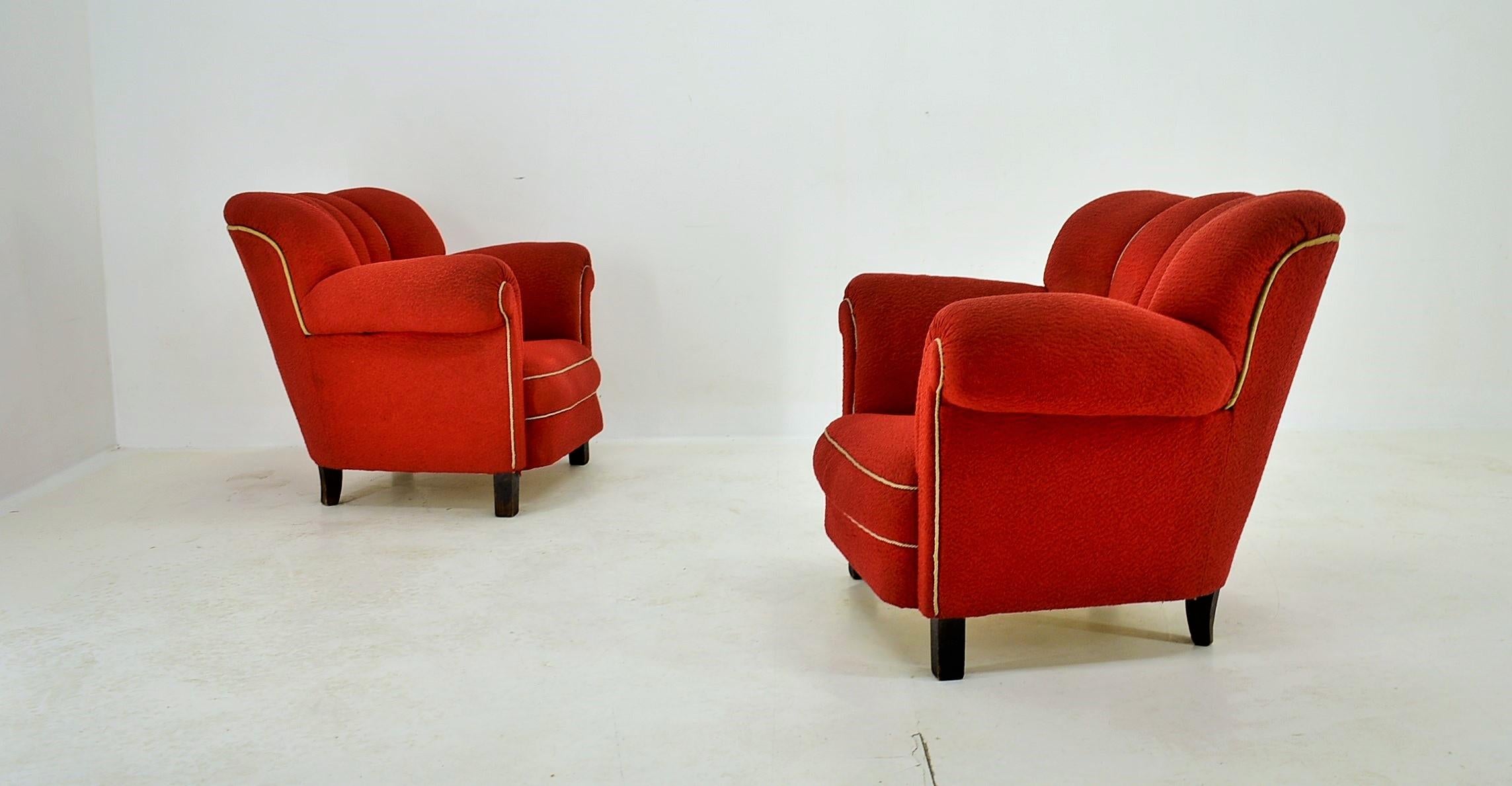 Czech Set of Two Design Art Deco, Club Armchairs, 1935s For Sale