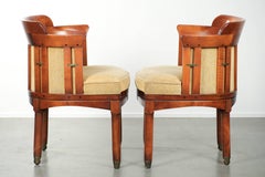 Set of two design side/desk/dining chairs with yellow fabric upholstery