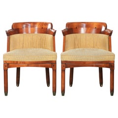 Set of two design side/desk/dining chairs with yellow fabric upholstery