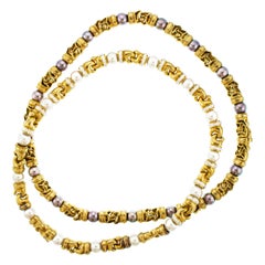 Set of Two Diamond Pearl 18 Karat Gold Necklaces