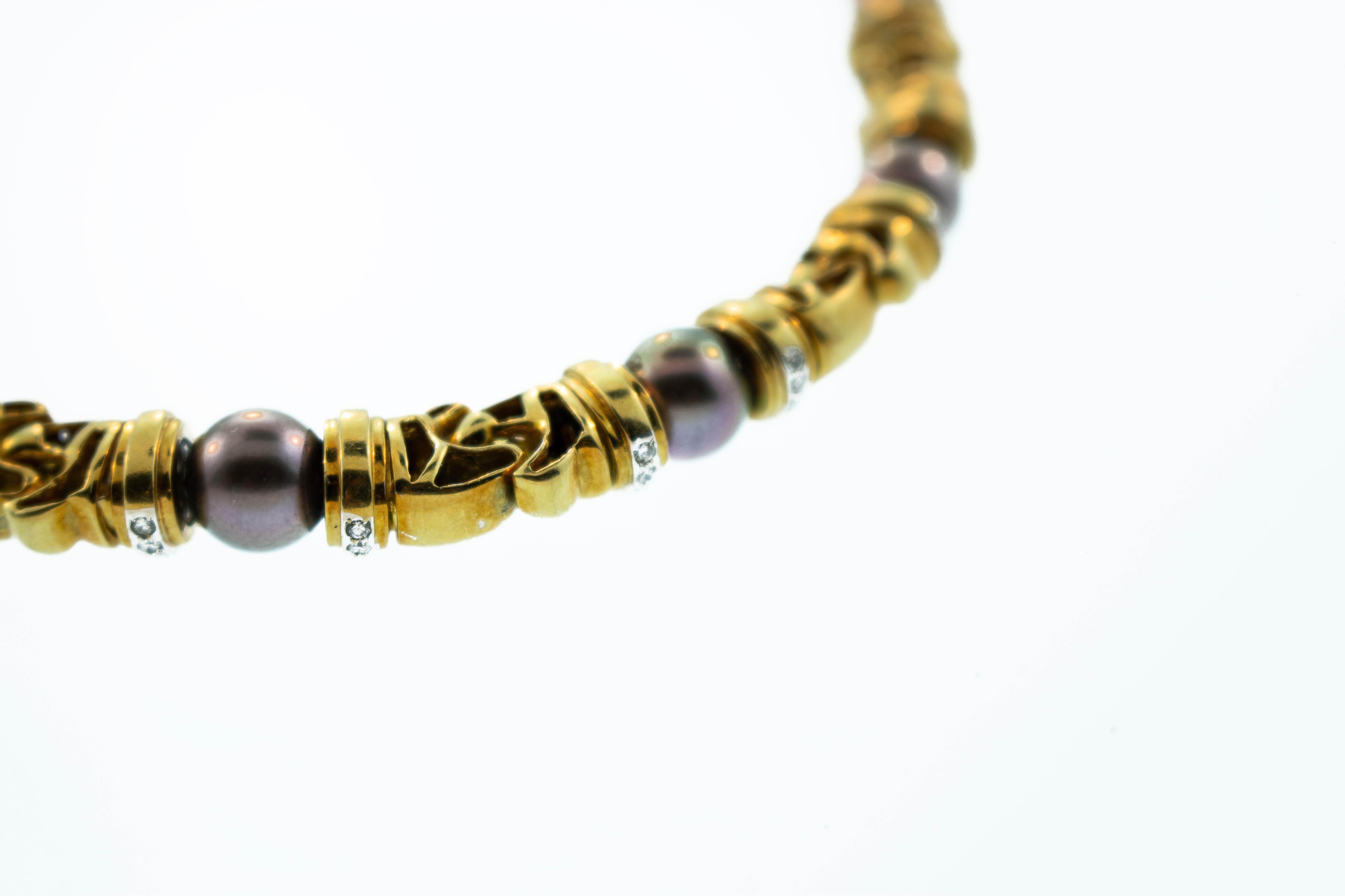 Modern Set of Two Diamond Pearl 18 Karat Gold Necklaces