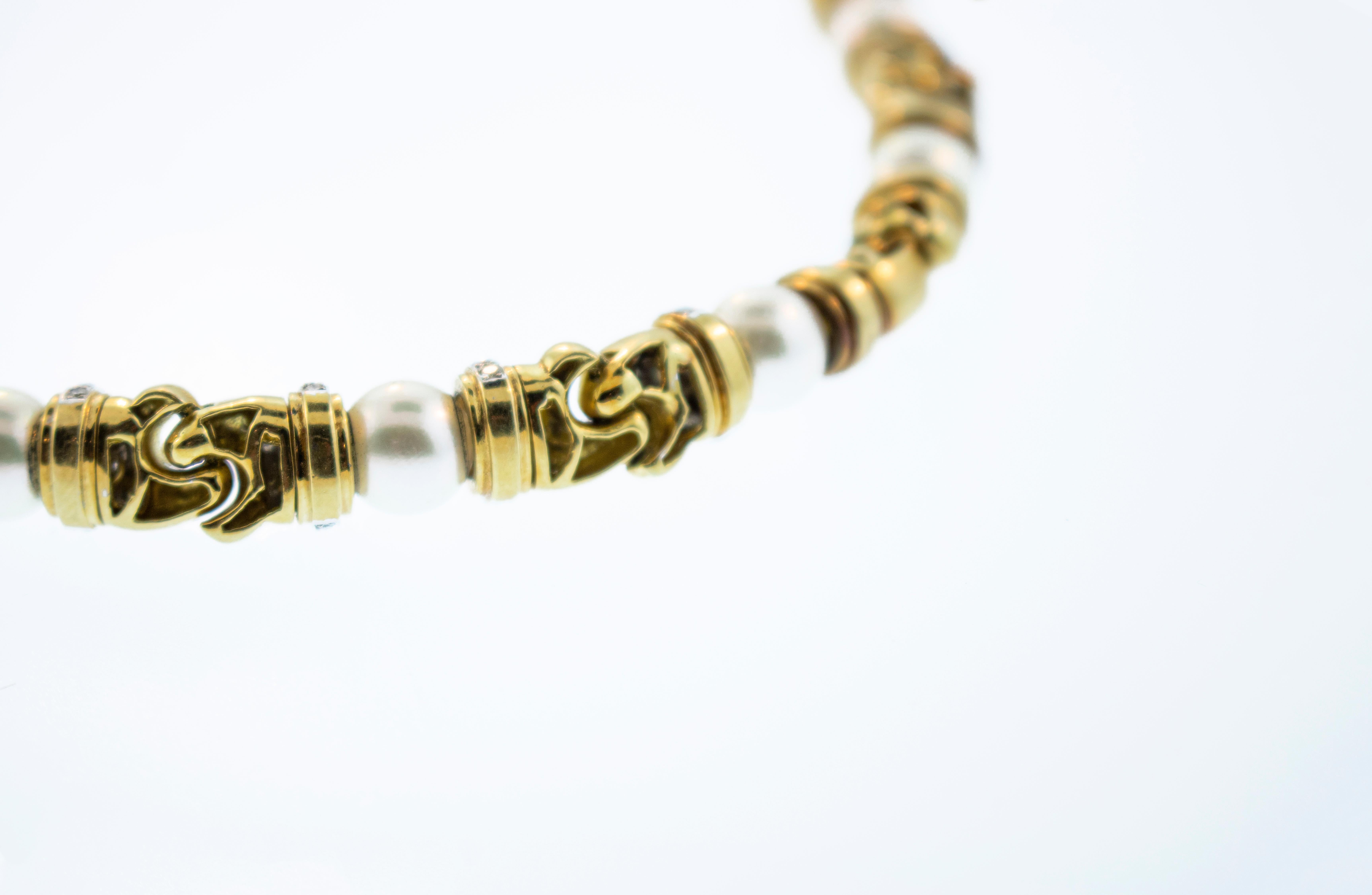 Women's Set of Two Diamond Pearl 18 Karat Gold Necklaces