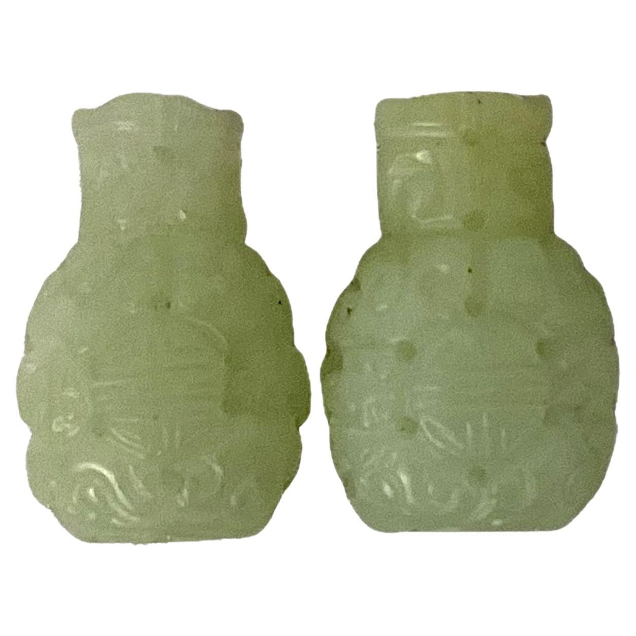 Set Of Two Diminutive Carved Chinese Jade Beads For Sale