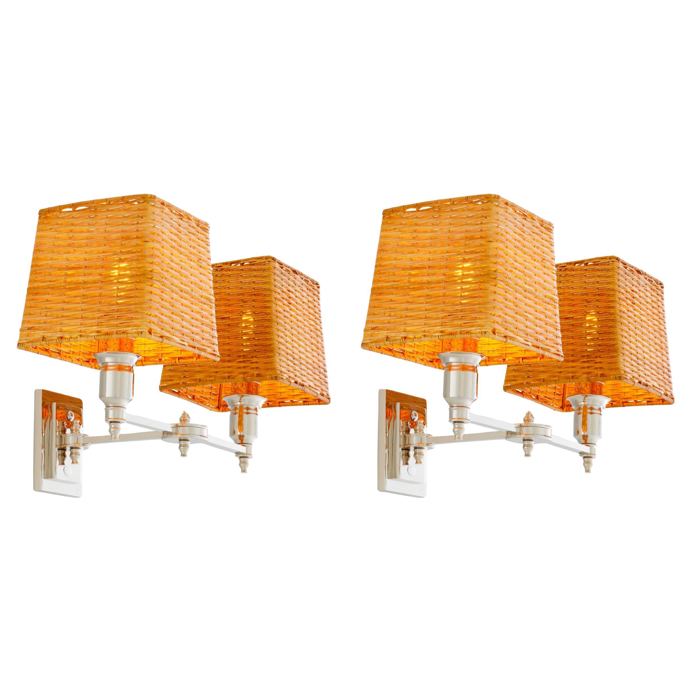 Set of Two Double Wall Lamp in Nickel Finish