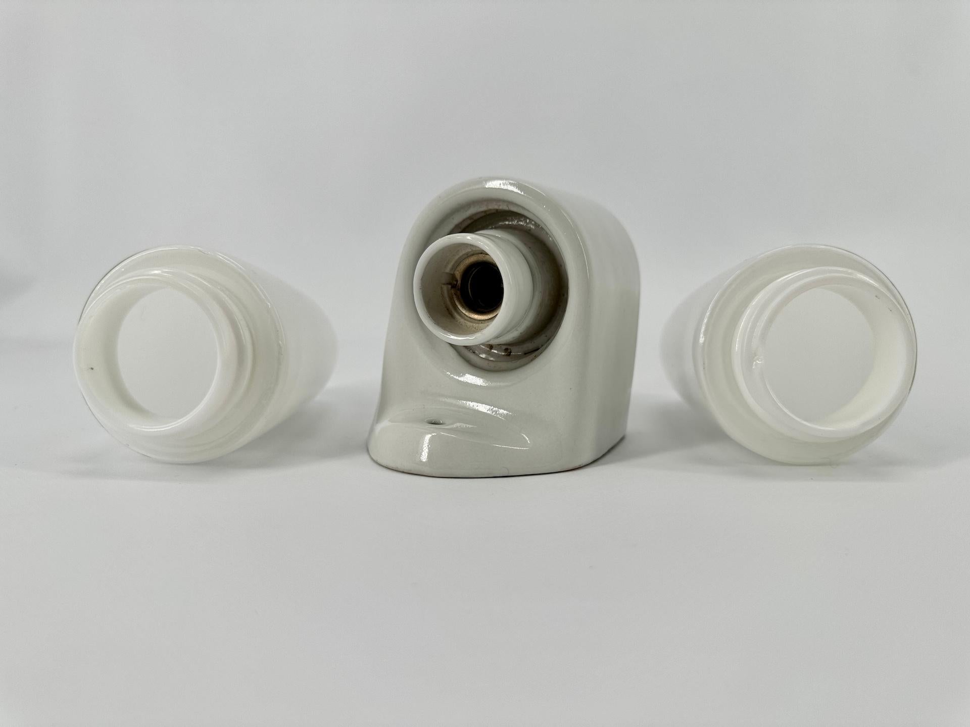 Set of Two Double White Ceramic Wall Lamps By Wilhelm Wagenfeld Lindner 1958  For Sale 7
