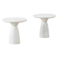 Ensemble de deux tables d'appoint Draenert Finale en marbre blanc, Studio Draenert, Allemagne