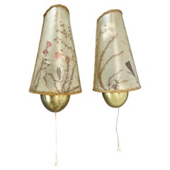 Set of Two dry flower and brass Wall Light Sconces elements, ITALY, 1950s