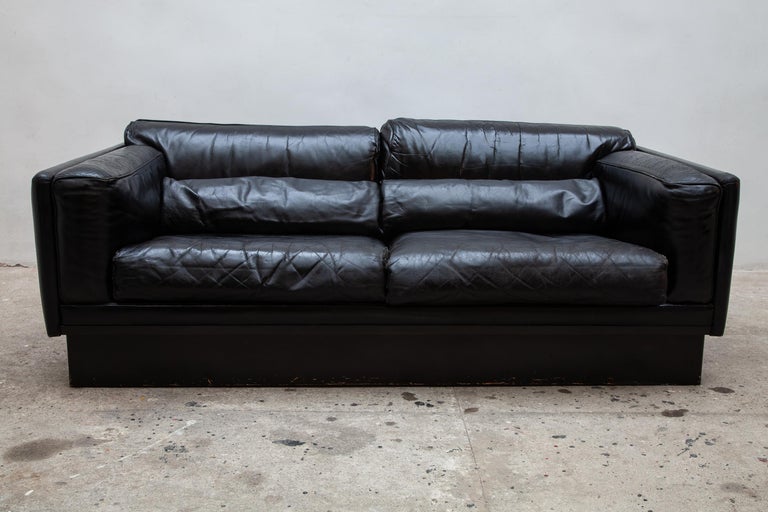Set Of Two Durlet Black Leather Couches Settees 1970s Made In